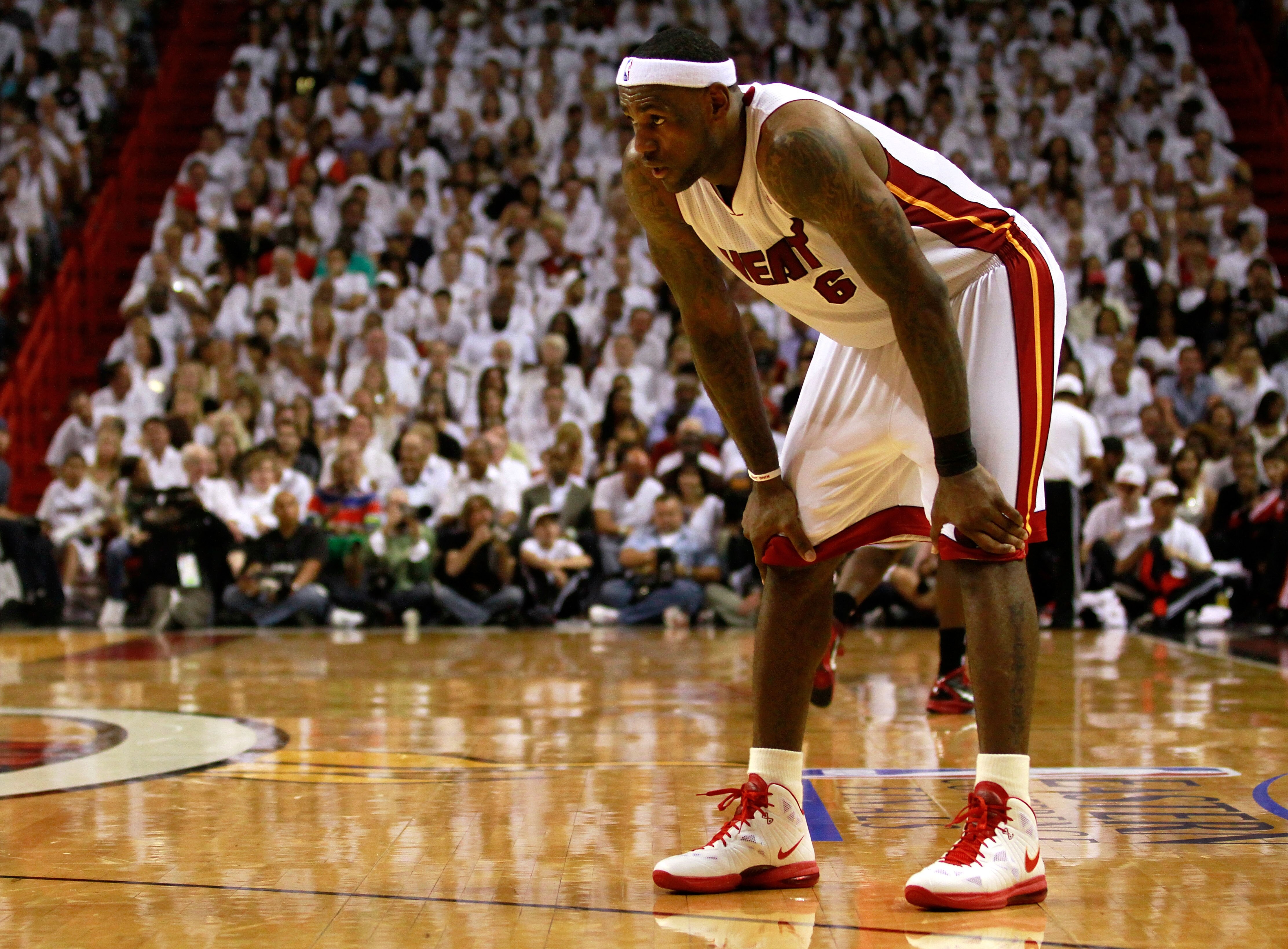 MIAMI, FL - MAY 22:  LeBron James #6 of the Miami Heat looks on against the Chicago Bulls in Game Three of the Eastern Conference Finals during the 2011 NBA Playoffs on May 22, 2011 at American Airlines Arena in Miami, Florida.  NOTE TO USER: User express