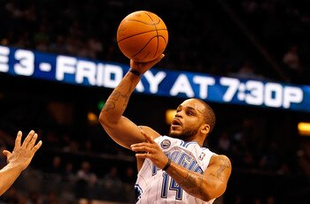 ORLANDO, FL - APRIL 19:  Jameer Nelson #14 of the Orlando Magic shoots against the Atlanta Hawks during Game Two of the Eastern Conference Quarterfinals of the 2011 NBA Playoffs on April 19, 2011 at the Amway Arena in Orlando, Florida.  NOTE TO USER: User