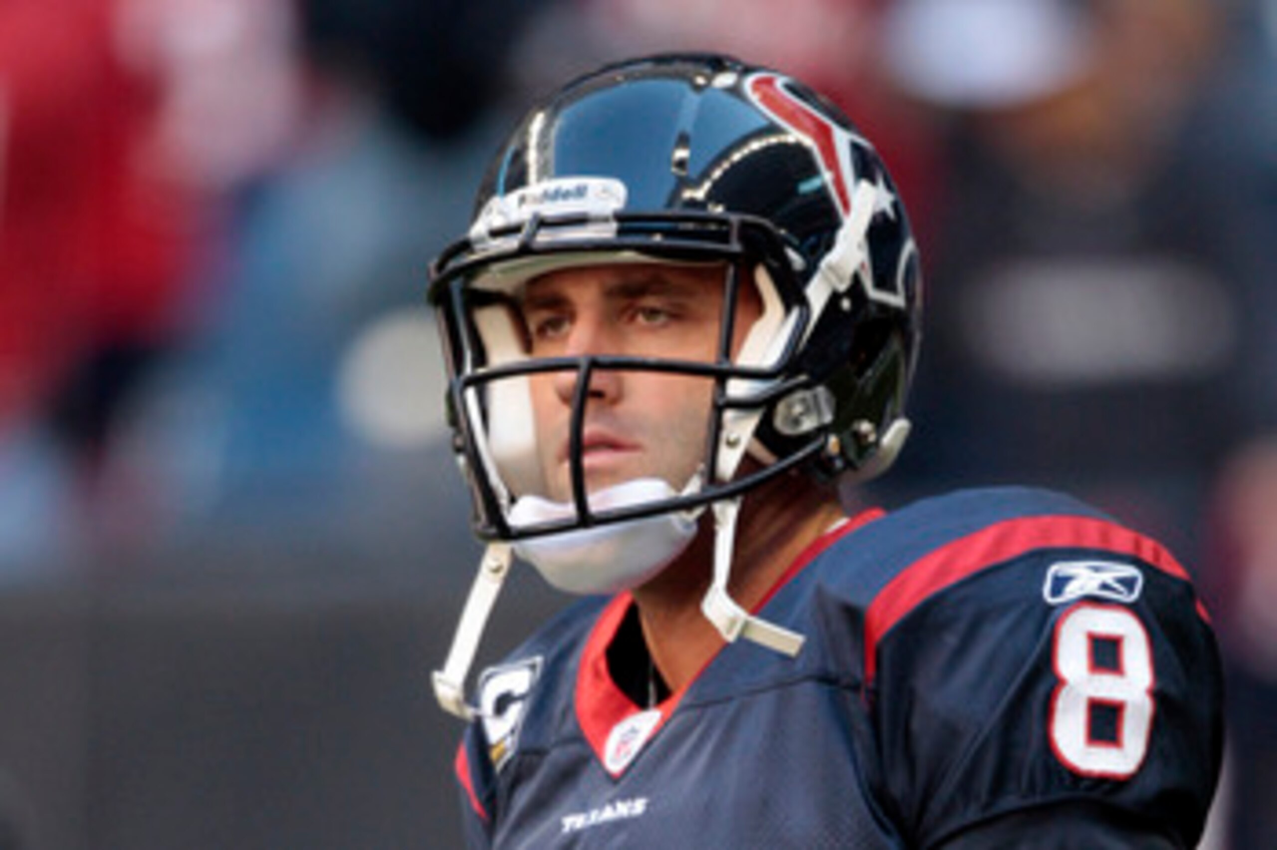 HOUSTON, TX - JANUARY 02:  Quarterback Matt Schaub #8 of the Houston Texans during warm ups before playing Jacksonville Jaguars at Reliant Stadium on January 2, 2011 in Houston, Texas.  (Photo by Bob Levey/Getty Images)