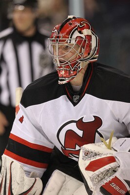 DALLAS, TX - FEBRUARY 22:  Goaltender Johan Hedberg #1 of the New Jersey Devils at American Airlines Center on February 22, 2011 in Dallas, Texas.  (Photo by Ronald Martinez/Getty Images)