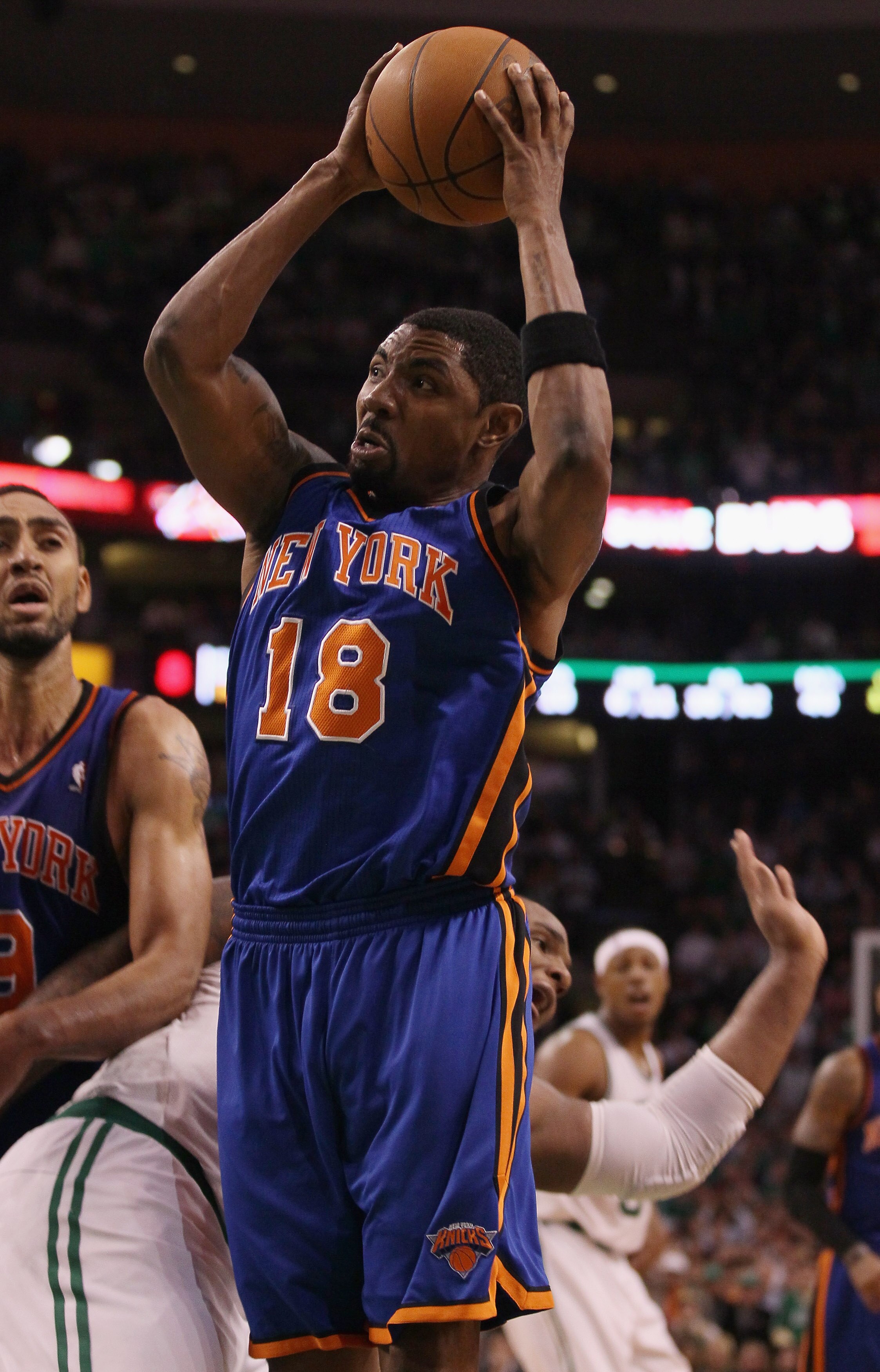 BOSTON, MA - APRIL 19:  Roger Mason #18 of the New York Knicks takes a shot in the fourth quarter against the Boston Celtics in Game Two of the Eastern Conference Quarterfinals in the 2011 NBA Playoffs on April 19, 2011 at the TD Garden in Boston, Massach