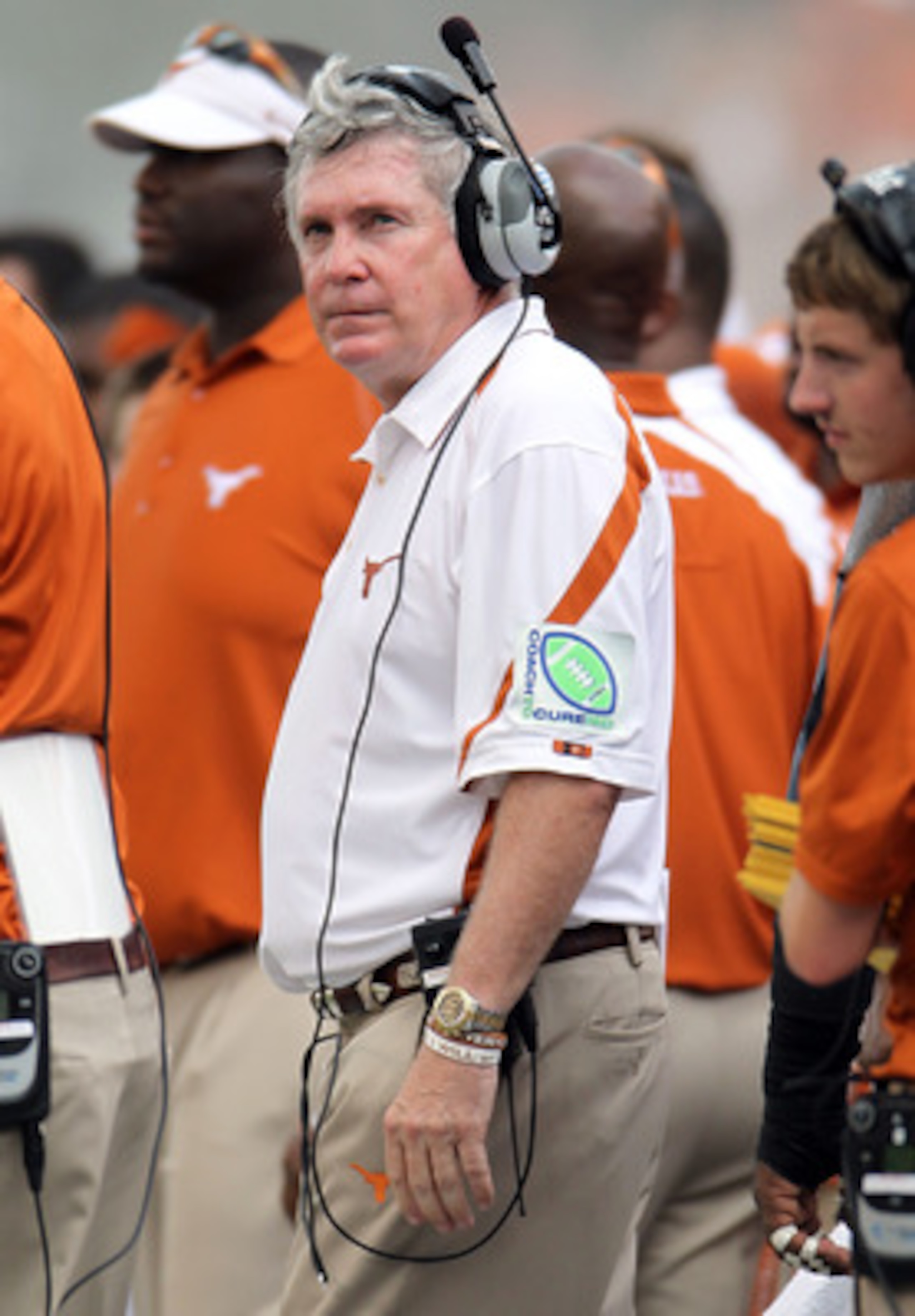 AUSTIN, TX - SEPTEMBER 25:  Head coach Mack Brown of the Texas Longhorns during a game against the UCLA Bruins at Darrell K Royal-Texas Memorial Stadium on September 25, 2010 in Austin, Texas.  (Photo by Ronald Martinez/Getty Images)