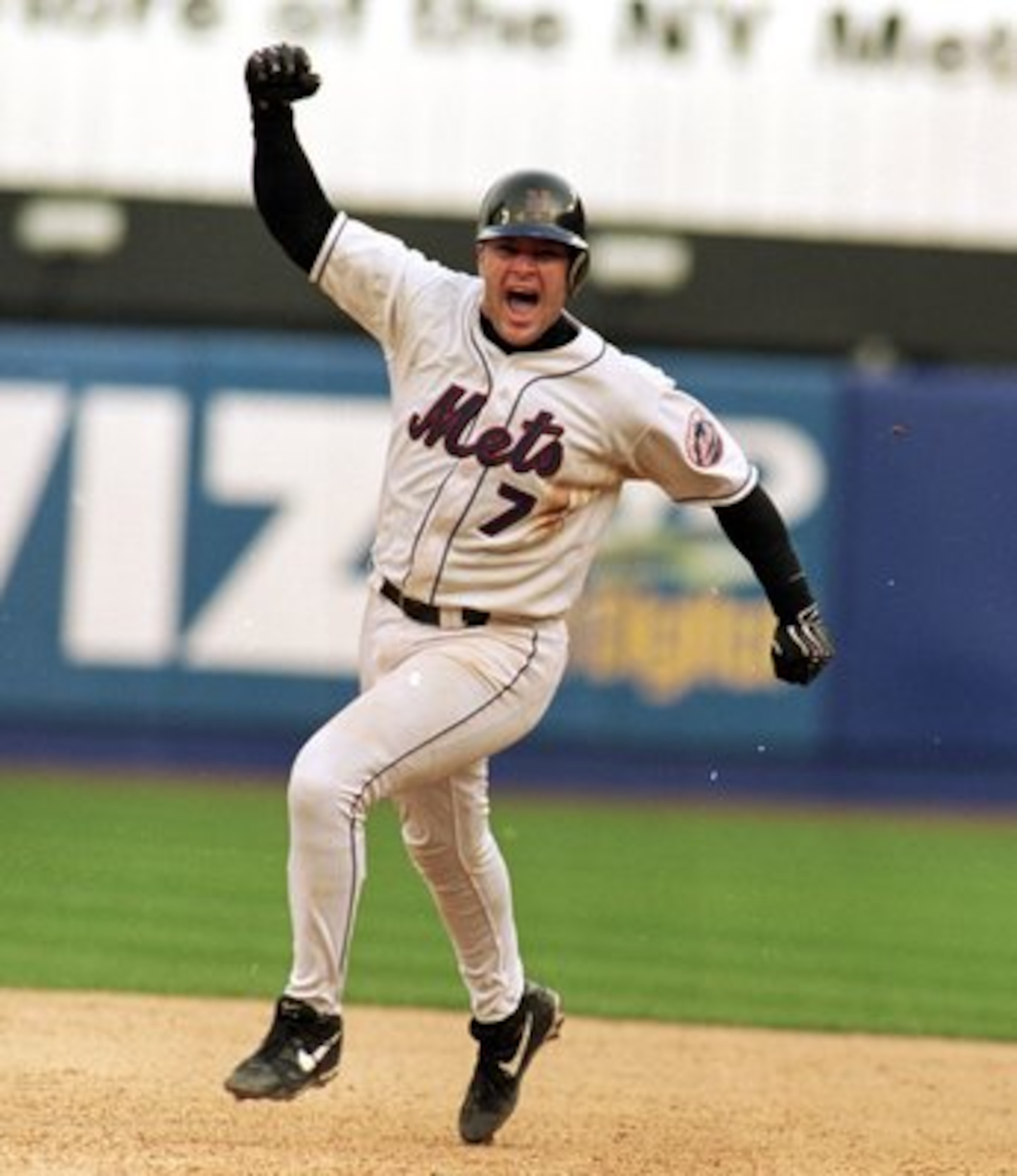 9 Oct 1999: Todd Pratt #7 of the New York Mets celebrates during the game against the Arizona DiamondBacks at Shea Stadium in Flushing, New York. The Mets defeated the DiamondBacks 4-3. 9 Oct 1999: Todd Pratt #7 of the New York Mets celebrates during the game against the Arizona DiamondBacks at Shea Stadium in Flushing, New York. The Mets defeated the DiamondBacks 4-3.