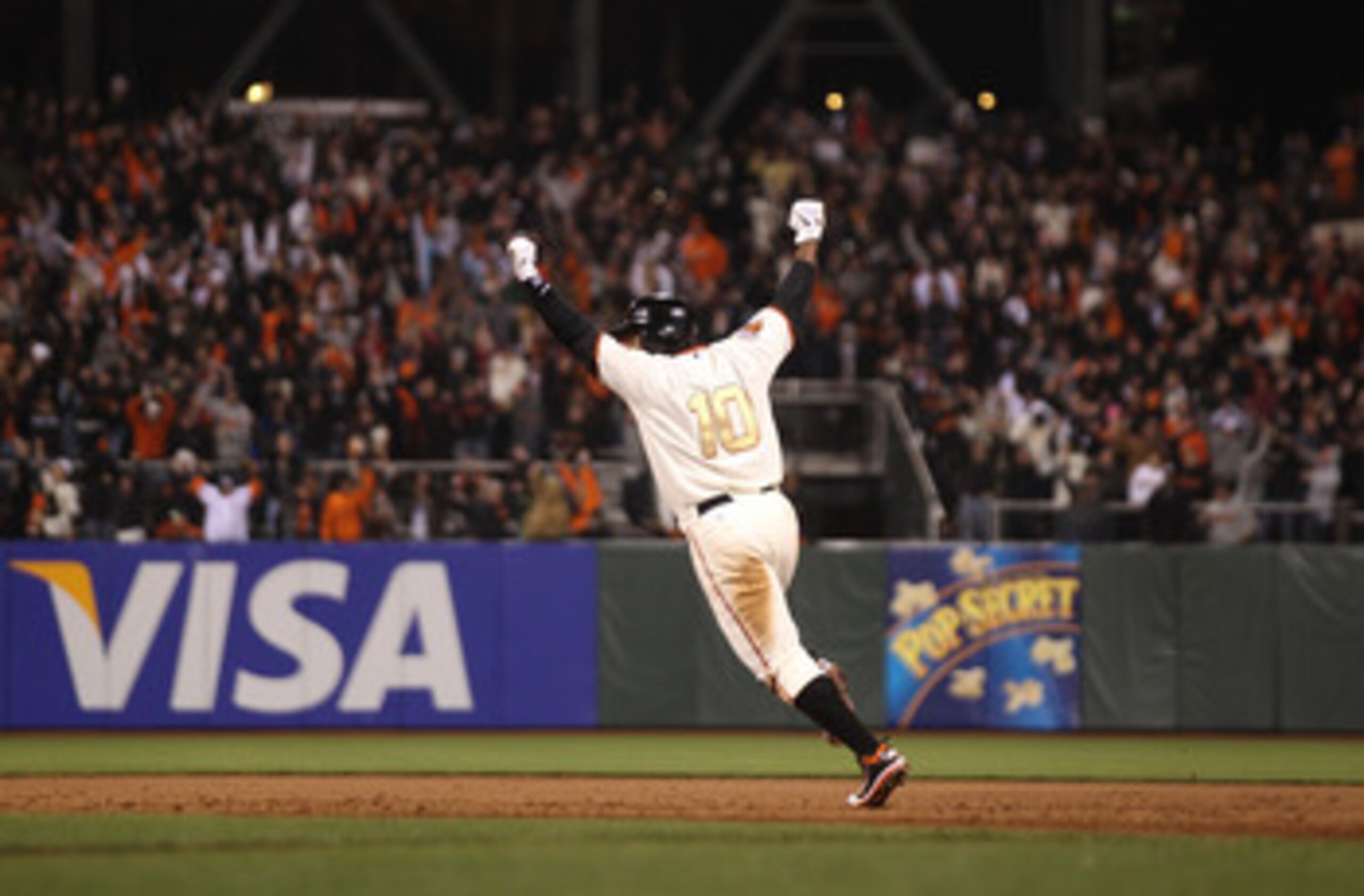 SAN FRANCISCO, CA - APRIL 09: Miguel Tejada #10 of the San Francisco Giants celebrates after the game winning hit in the ninth inning against the St. Louis Cardinals at AT&T Park on April 9, 2011 in San Francisco, California. (Photo by Jed Jacobsohn/Get SAN FRANCISCO, CA - APRIL 09: Miguel Tejada #10 of the San Francisco Giants celebrates after the game winning hit in the ninth inning against the St. Louis Cardinals at AT&T Park on April 9, 2011 in San Francisco, California. (Photo by Jed Jacobsohn/Get