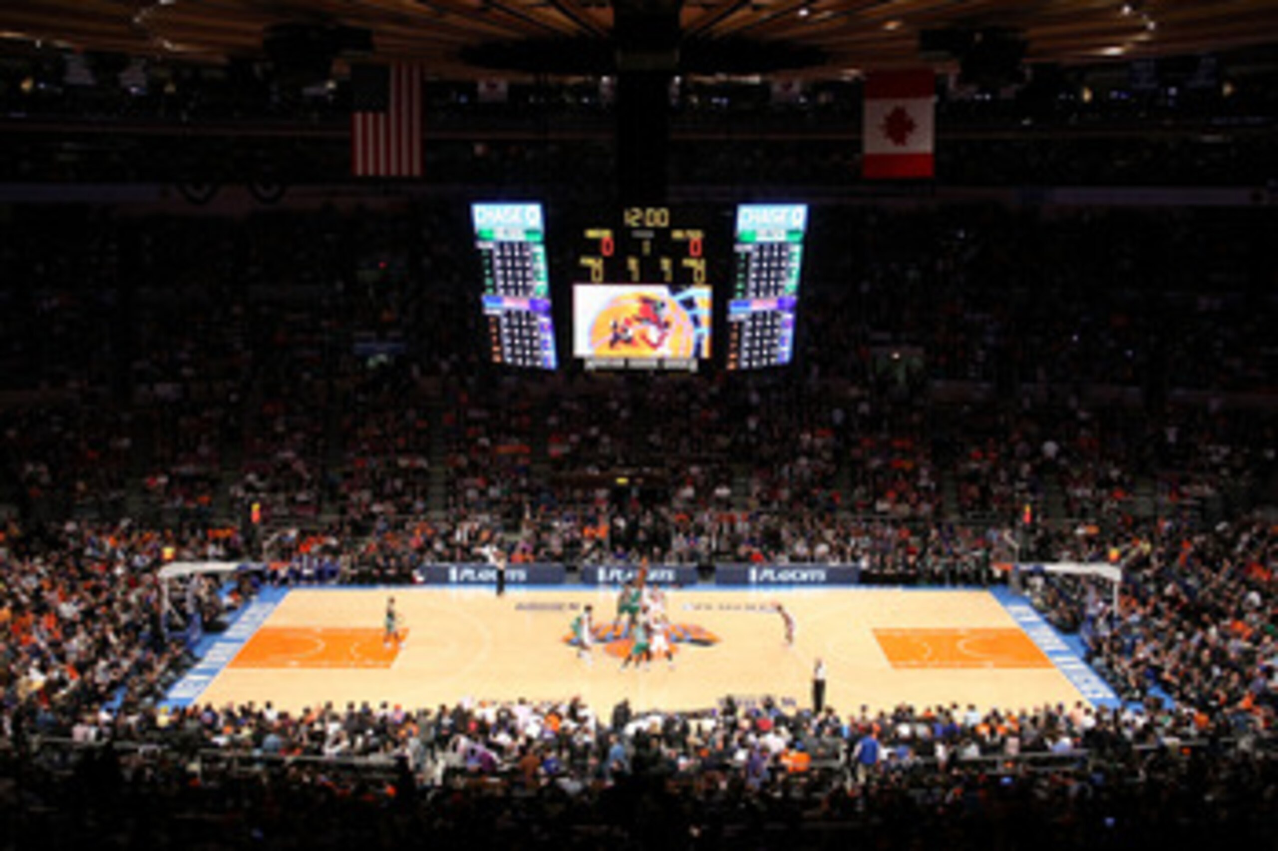 NEW YORK, NY - APRIL 22:  A general view of the opening tip-off between the New York Knicks and the Boston Celtics in Game Three of the Eastern Conference Quarterfinals in the 2011 NBA Playoffs on April 22, 2011 at Madison Square Garden in New York City. 