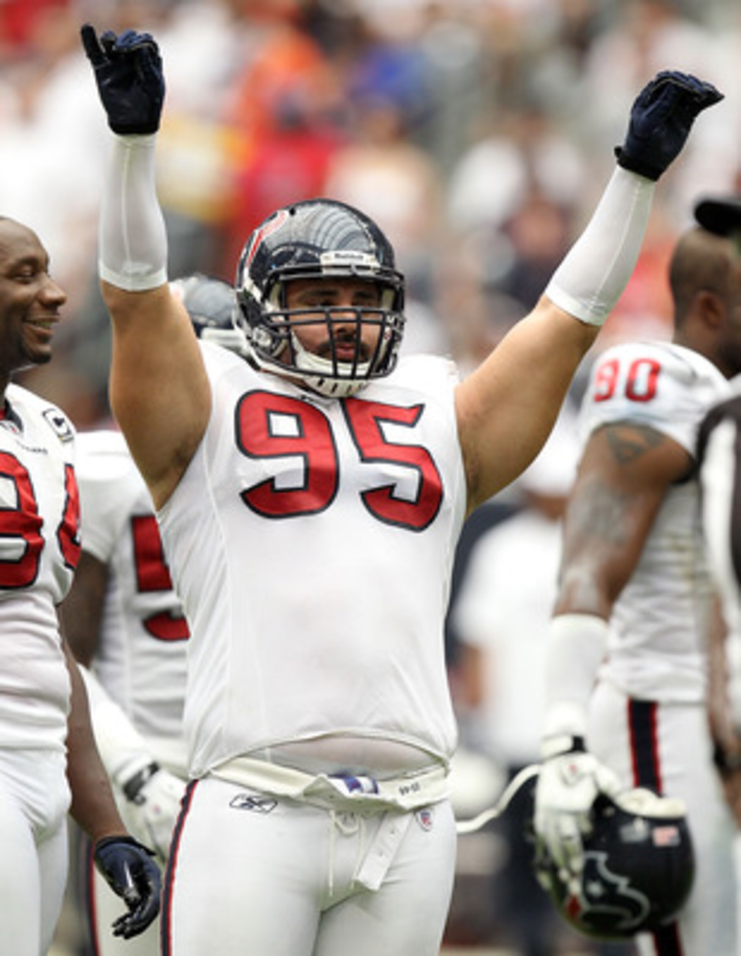 HOUSTON - SEPTEMBER 12:  Defensive tackle Shaun Cody #95 at Reliant Stadium on September 12, 2010 in Houston, Texas.  (Photo by Ronald Martinez/Getty Images)