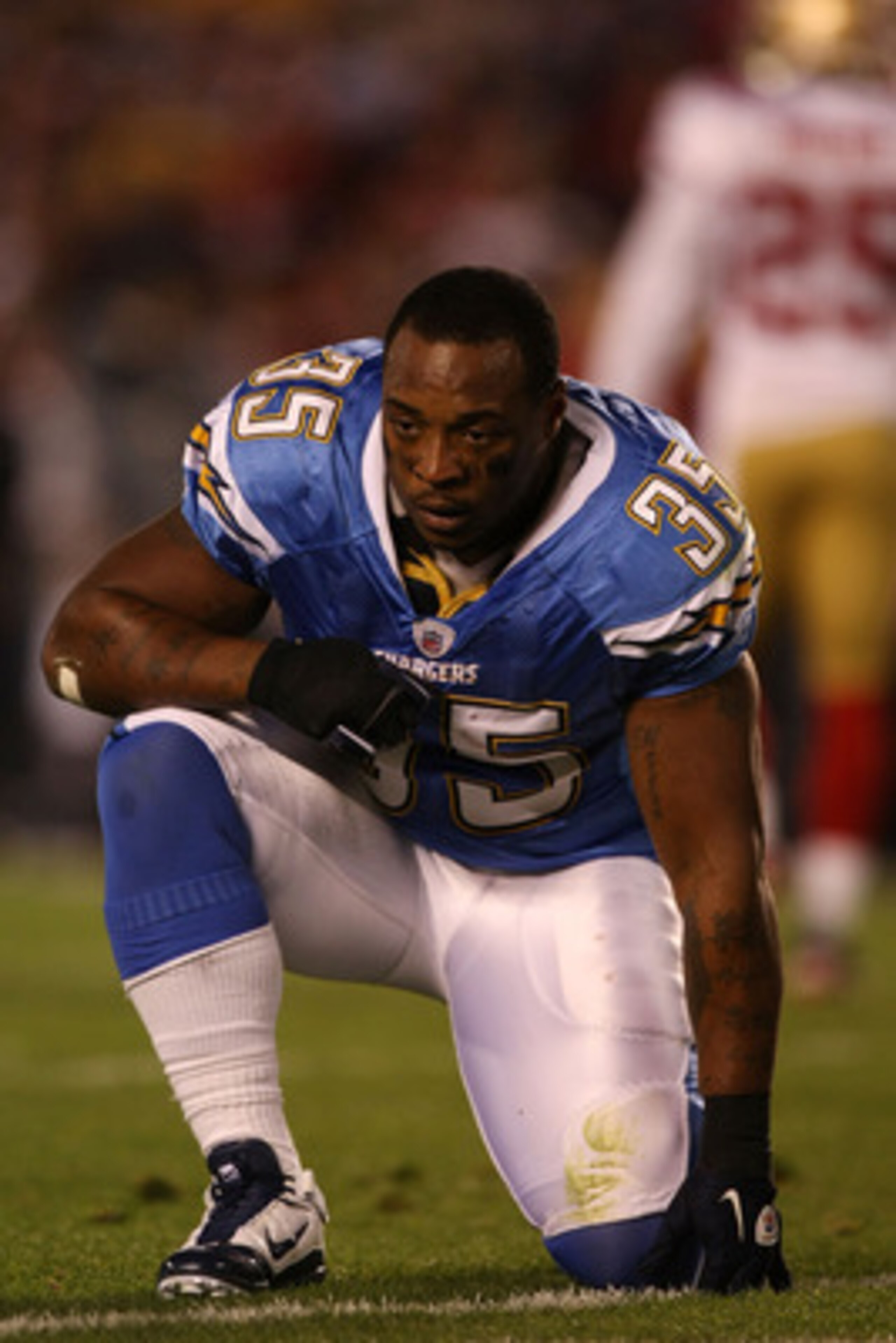 SAN DIEGO, CA - DECEMBER 16: Running back Mike Tolbert #35 of the San Diego Chargers reacts after being hit during a punt return by the San Francisco 49ers at Qualcomm Stadium on December 16, 2010 in San Diego, California. (Photo by Donald Miralle/Getty SAN DIEGO, CA - DECEMBER 16: Running back Mike Tolbert #35 of the San Diego Chargers reacts after being hit during a punt return by the San Francisco 49ers at Qualcomm Stadium on December 16, 2010 in San Diego, California. (Photo by Donald Miralle/Getty
