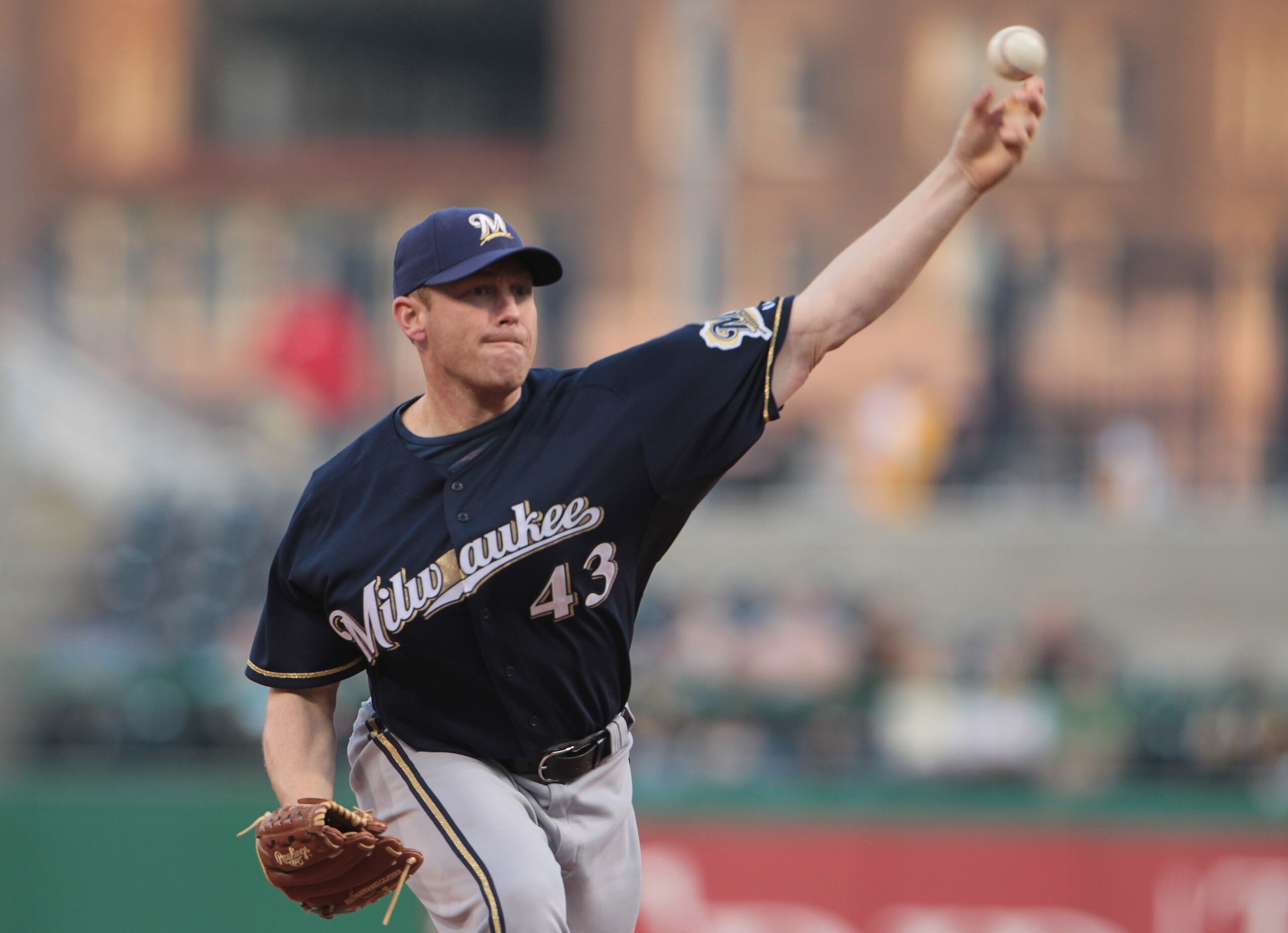 PITTSBURGH, PA - APRIL 14: Randy Wolf #43 of the Milwaukee Brewers throws a pitch during their game against the Pittsburgh Pirates at PNC Park on April 14, 2011 in Pittsburgh, Pennsylvania. (Photo by Scott Halleran/Getty Images) PITTSBURGH, PA - APRIL 14: Randy Wolf #43 of the Milwaukee Brewers throws a pitch during their game against the Pittsburgh Pirates at PNC Park on April 14, 2011 in Pittsburgh, Pennsylvania. (Photo by Scott Halleran/Getty Images)
