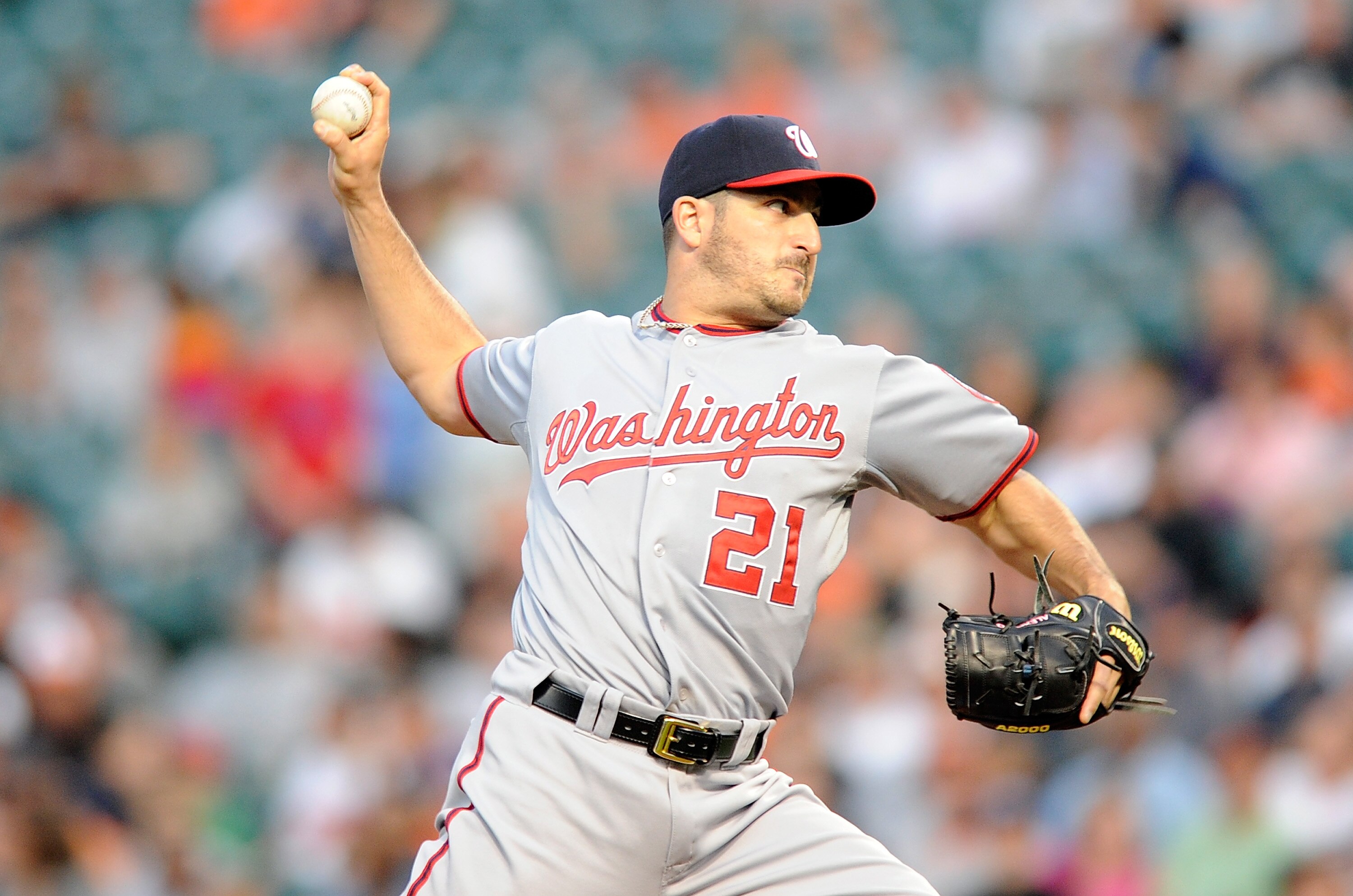 BALTIMORE, MD - MAY 20:  Jason Marquis #21 of the Washington Nationals pitches against the Baltimore Orioles at Oriole Park at Camden Yards on May 20, 2011 in Baltimore, Maryland.  (Photo by Greg Fiume/Getty Images)
