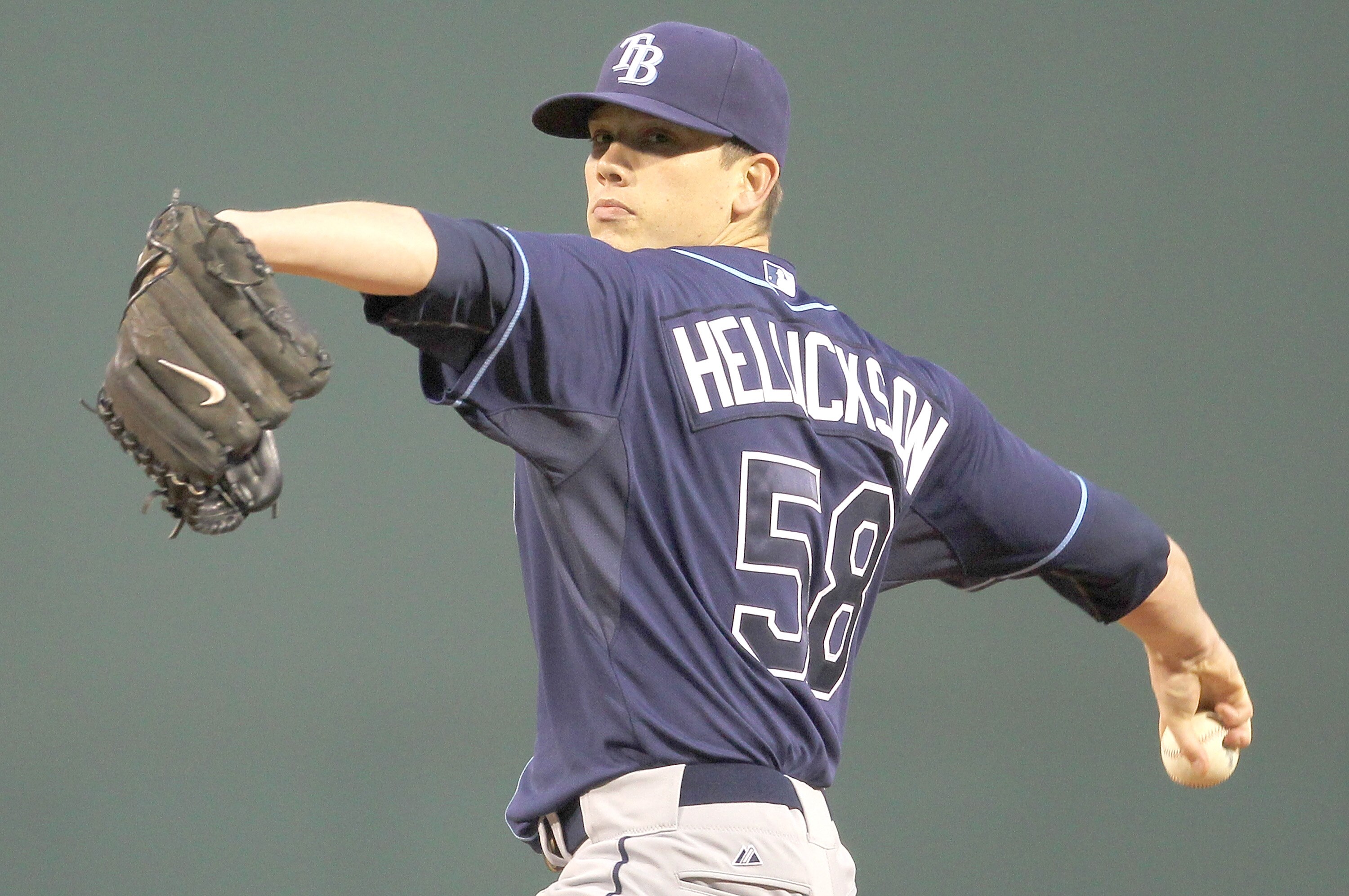 BOSTON, MA - APRIL 11:  Jeremy Hellickson #58 of the Tampa Bay Rays throws against the Boston Red Sox at Fenway Park April 11, 2011 in Boston, Massachusetts. (Photo by Jim Rogash/Getty Images)