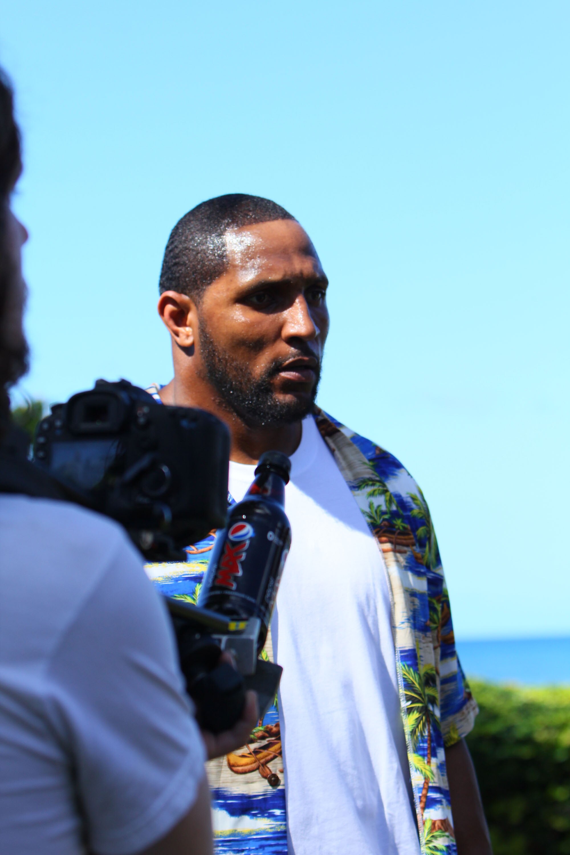 HONOLULU, HI - FEBRUARY 04:  In this handout photo provided by Pepsi MAX, Baltimore Ravens linebacker Ray Lewis on the set of the Funny Or Die Pepsi MAX video on February 4, 2011 in Honolulu, Hawaii.  (Photo by Pepsi MAX via Getty Images)