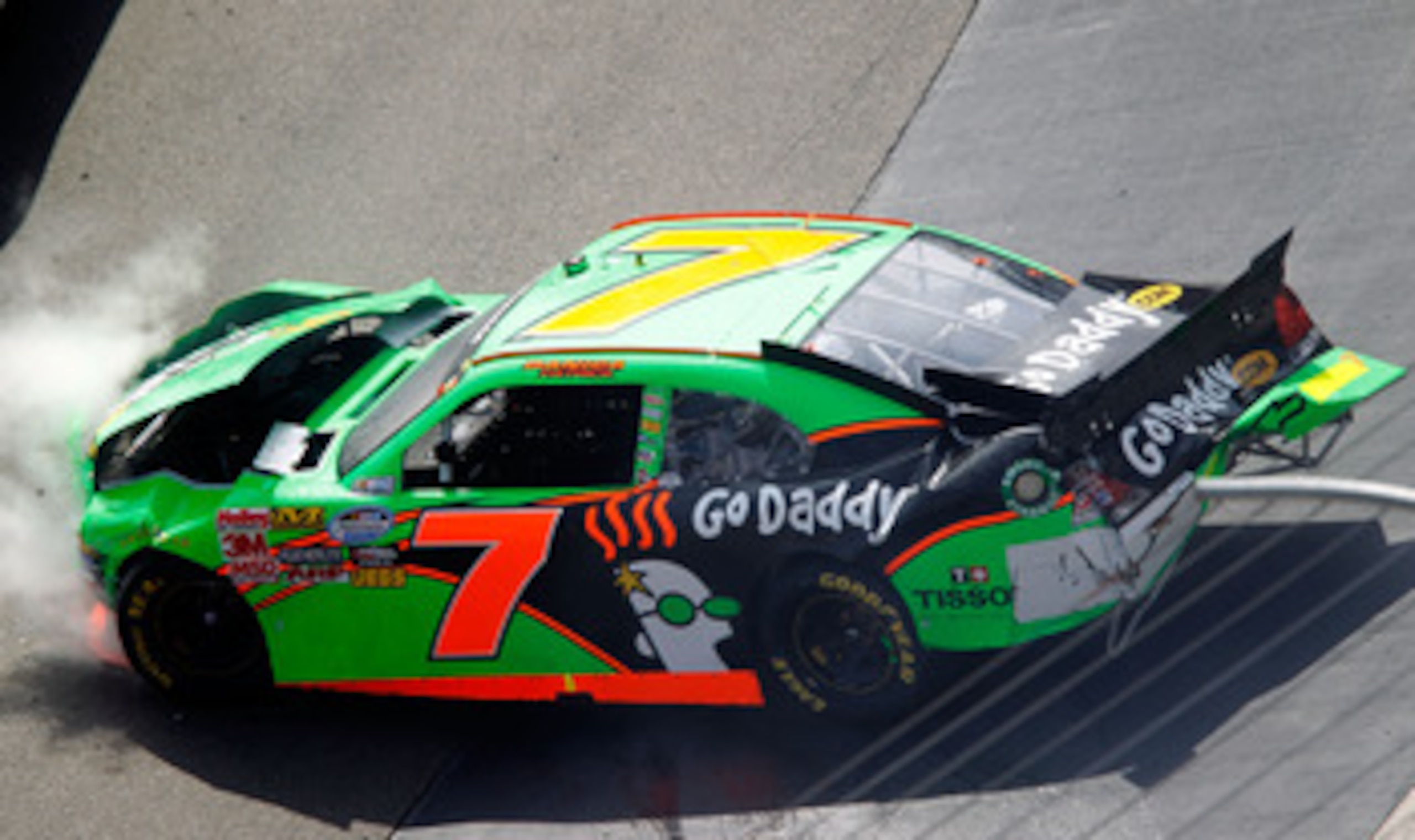 BRISTOL, TN - MARCH 19:  Danica Patrick, driver of the #7 GoDaddy.com Chevrolet, spins out down the track after an incident in the NASCAR Nationwide Series Scotts EZ Seed 300 at Bristol Motor Speedway on March 19, 2011 in Bristol, Tennessee.  (Photo by Ge