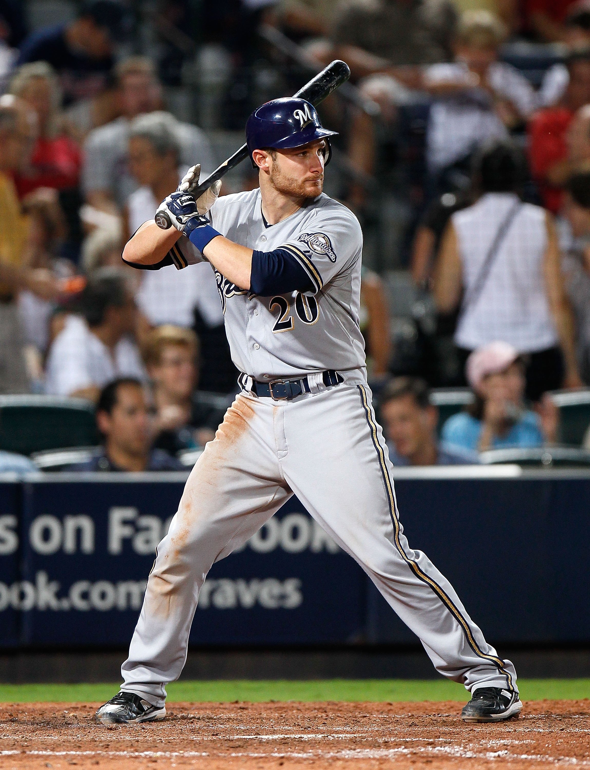 ATLANTA - JULY 15:  Jonathan Lucroy #20 of the Milwaukee Brewers against the Atlanta Braves at Turner Field on July 15, 2010 in Atlanta, Georgia.  (Photo by Kevin C. Cox/Getty Images)