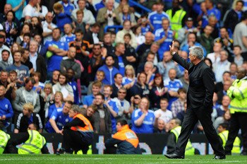 LONDON, ENGLAND - MAY 15:  Carlo Ancelotti the Chelsea manager acknowledges the home fans following the Barclays Premier League match between Chelsea and Newcastle United at Stamford Bridge on May 15, 2011 in London, England.  (Photo by Michael Regan/Gett