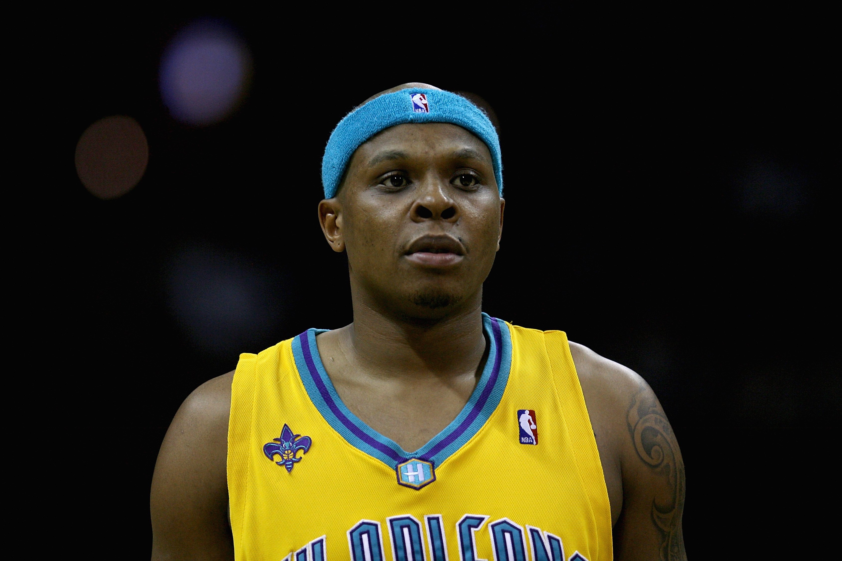 SAN ANTONIO - MAY 15:  Bonzi Wells #24 of the New Orleans Hornets looks across the court in Game Six of the Western Conference Semifinals against the San Antonio Spurs during the 2008 NBA Playoffs on May 15, 2008 at the AT&T Center in San Antonio, Texas.