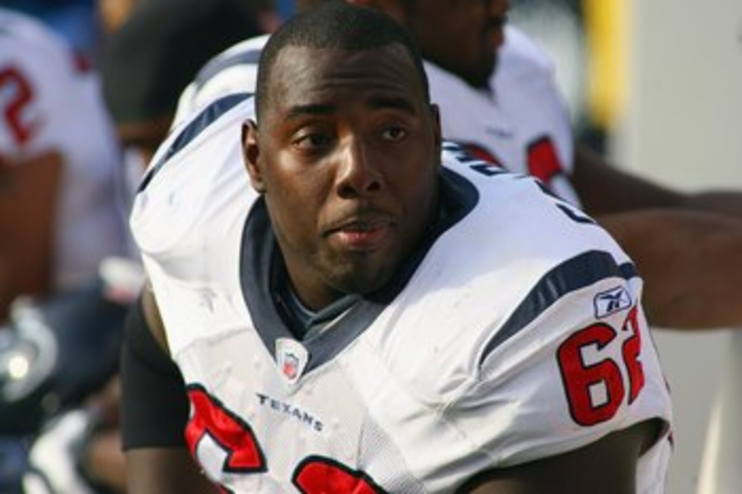 ORCHARD PARK, NY - NOVEMBER 01:  Antoine Caldwell #62 of the Houston Texans looks on during the game against the Buffalo Bills at Ralph Wilson Stadium on November 1, 2009 in Orchard Park, New York. Houston won 31-10. (Photo by Rick Stewart/Getty Images)