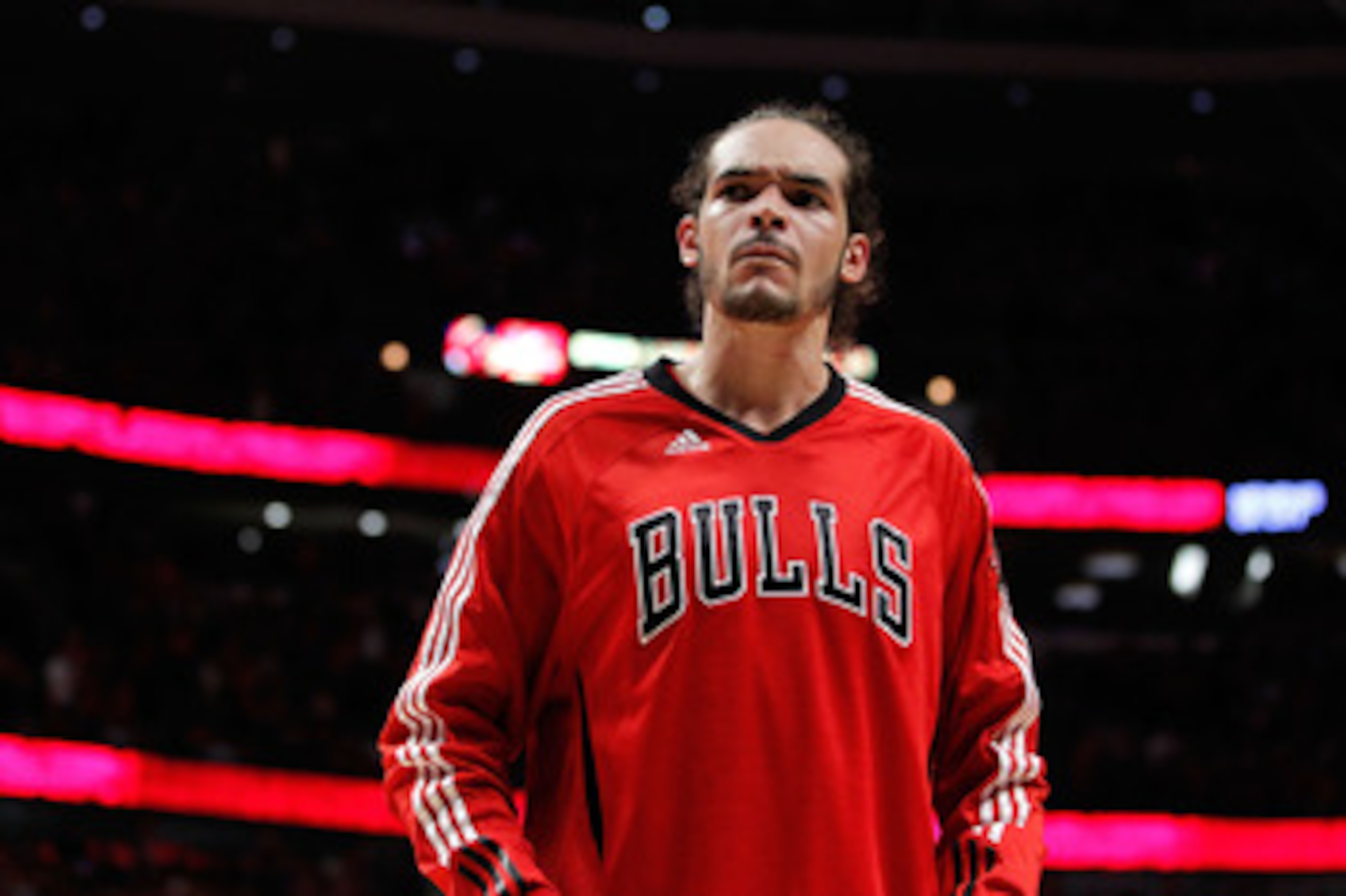 CHICAGO, IL - MAY 15:  Joakim Noah #13 of the Chicago Bulls looks on against the Miami Heat in Game One of the Eastern Conference Finals during the 2011 NBA Playoffs on May 15, 2011 at the United Center in Chicago, Illinois. The Bulls won 103-82. NOTE TO 