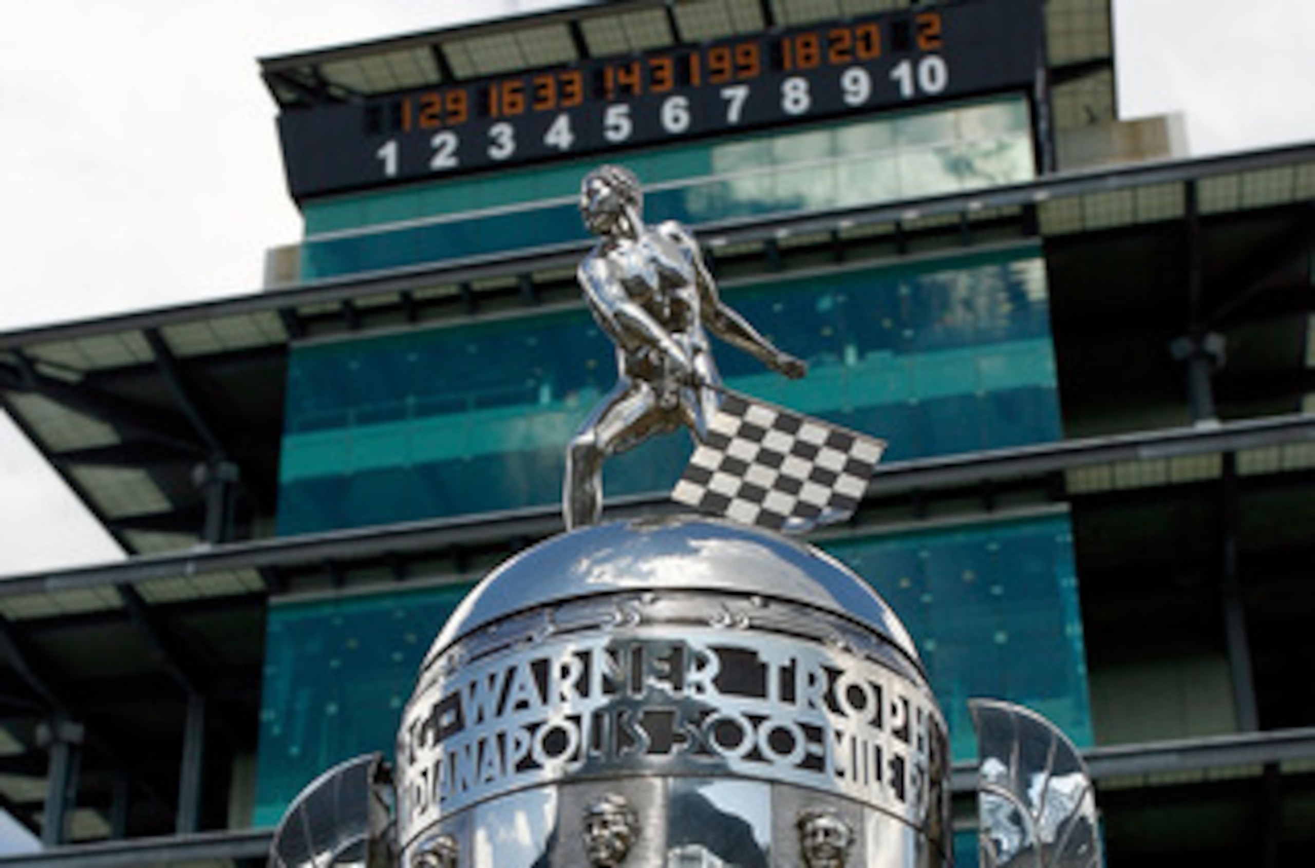 INDIANAPOLIS - JULY 25:  The Borg-Warner Trophy is displayed in front of the Pagoda after the NASCAR Sprint Cup Series Brickyard 400 at Indianapolis Motor Speedway on July 25, 2010 in Indianapolis, Indiana.  (Photo by Jason Smith/Getty Images)