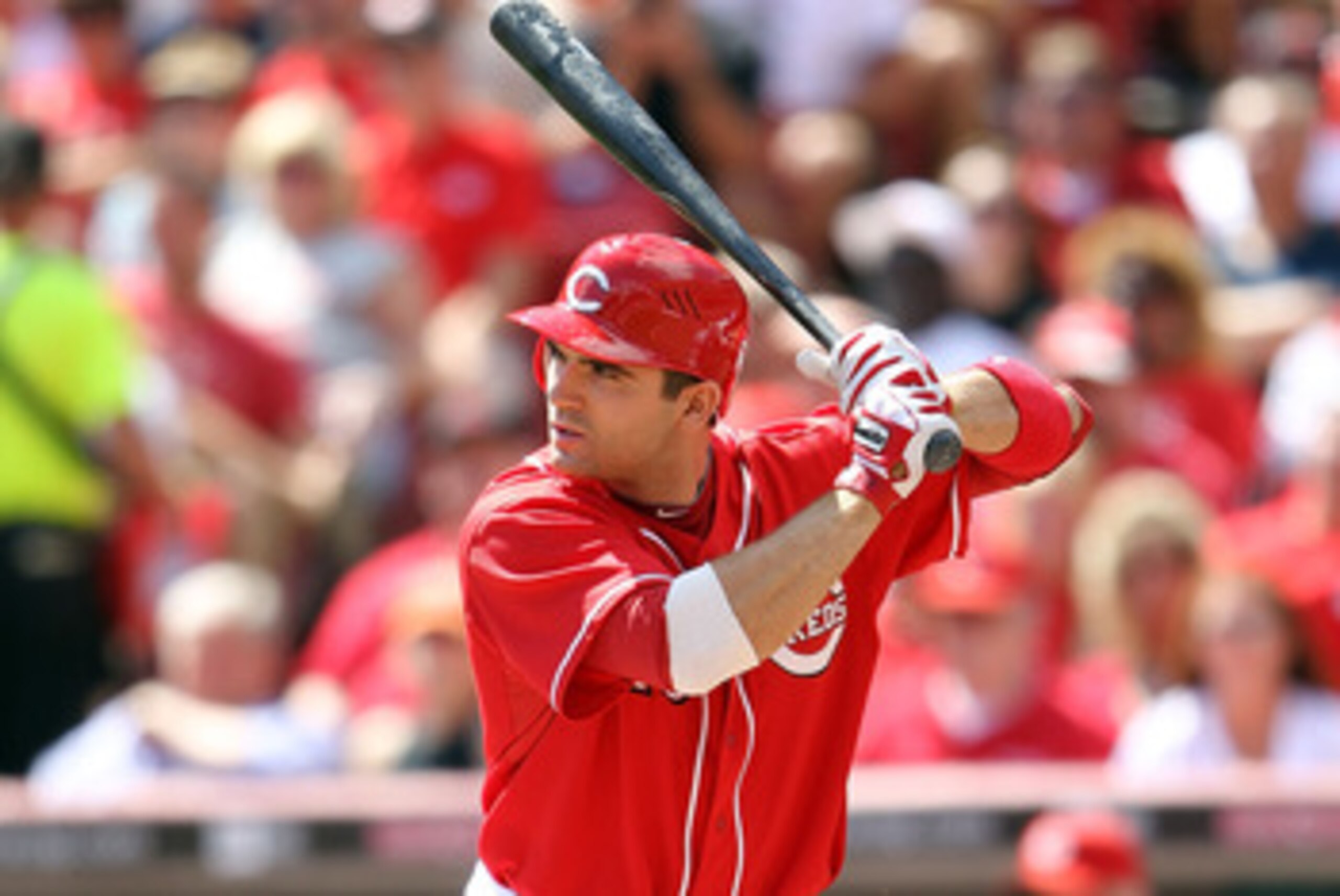 CINCINNATI - SEPTEMBER 12:  (FILE PHOTO)  Joey Votto #19 of  the Cincinnati Reds stands at the plate during the game against the Pittsburgh Pirates at Great American Ballpark on September 12, 2010 in Cincinnati, Ohio.The Baseball Writers' Association of A