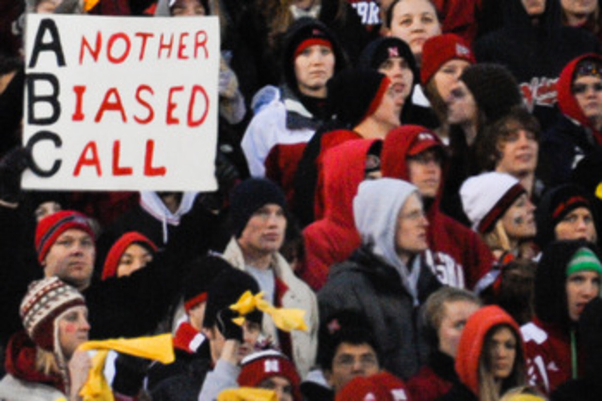 LINCOLN, NE - NOVEMBER 26: Nebraska Cornhusker fans express their dipleasure with recent Big 12 officiating crews during their game at Memorial Stadium on November 26, 2010 in Lincoln, Nebraska. Nebraska defeated Colorado 45-17 (Photo by Eric Francis/Gett