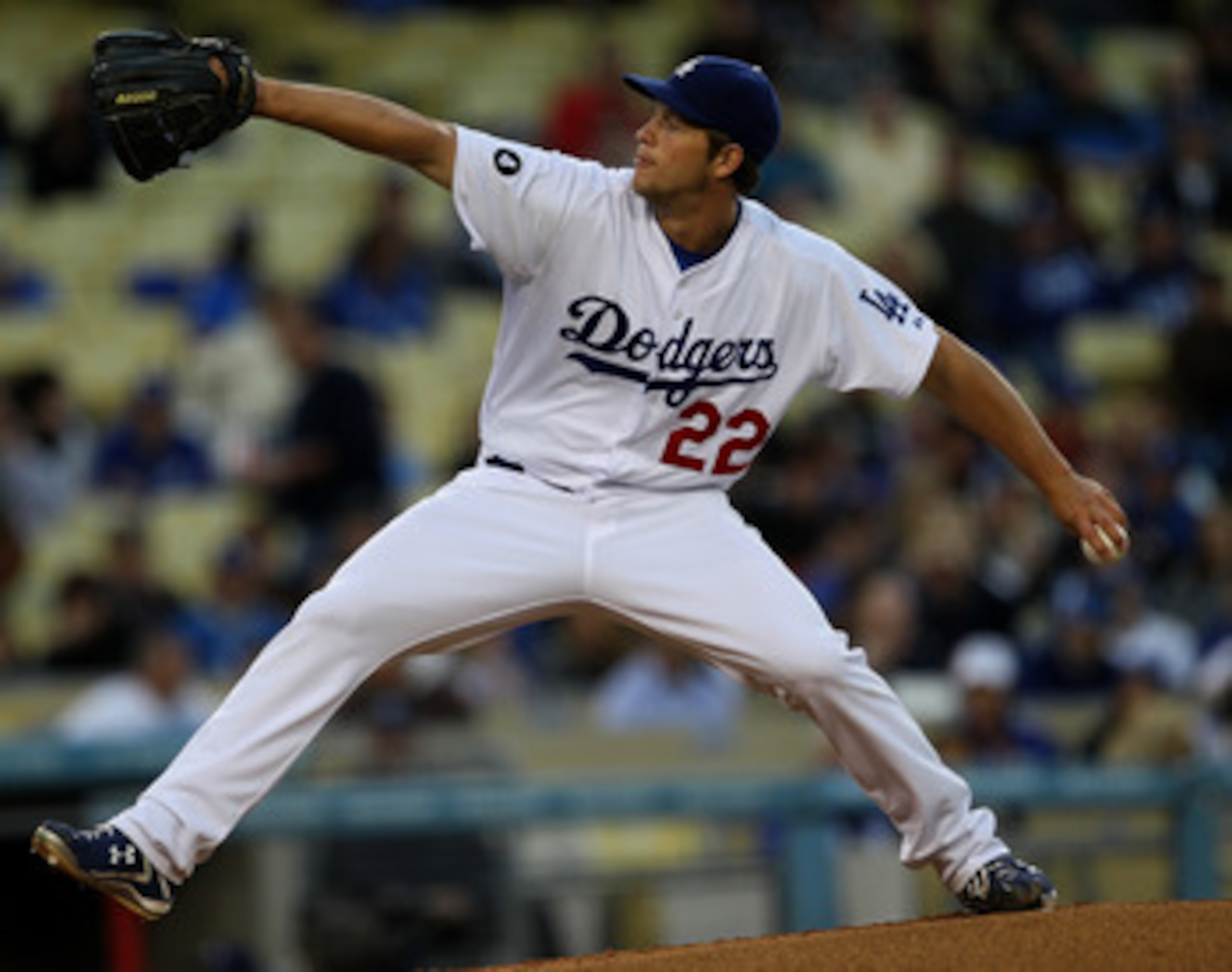 LOS ANGELES, CA - MAY 18: Clayton Kershaw #22 of the Los Angeles Dodgers throws a pitch against the San Francisco Giants on May 18, 2011 at Dodger Stadium in Los Angeles, California. (Photo by Stephen Dunn/Getty Images) LOS ANGELES, CA - MAY 18: Clayton Kershaw #22 of the Los Angeles Dodgers throws a pitch against the San Francisco Giants on May 18, 2011 at Dodger Stadium in Los Angeles, California. (Photo by Stephen Dunn/Getty Images)