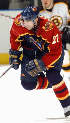 ATLANTA - JANUARY 24:  Patrik Stefan #27 of the Atlanta Thrashers skates against the Boston Bruins at Philips Arena on January 24, 2006 in Atlanta, Georgia.  The Bruins won 3-2.  (Photo by Scott Cunningham/Getty Images)