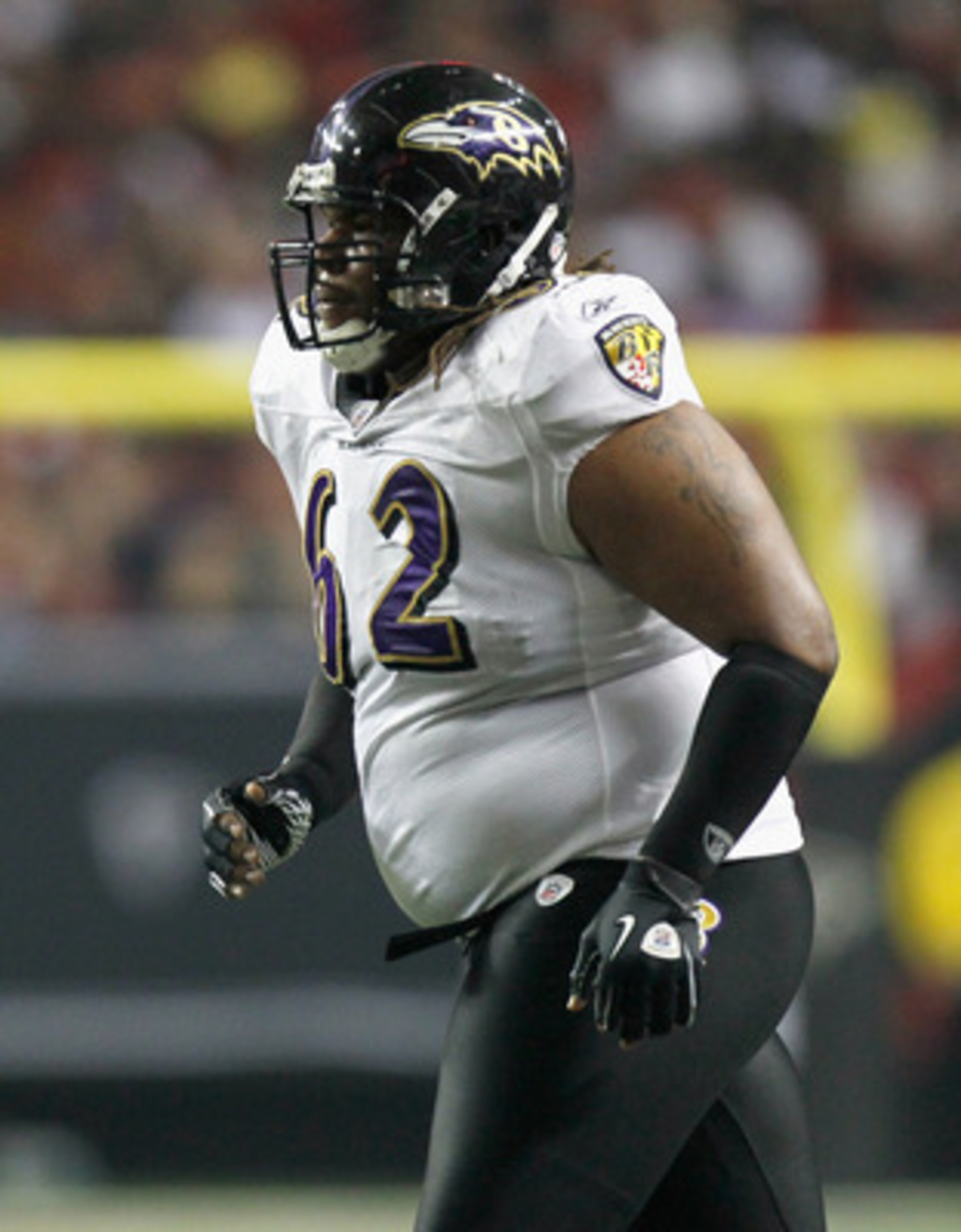 ATLANTA - NOVEMBER 11:  Terrence Cody #62 of the Baltimore Ravens against the Atlanta Falcons at Georgia Dome on November 11, 2010 in Atlanta, Georgia.  (Photo by Kevin C. Cox/Getty Images)