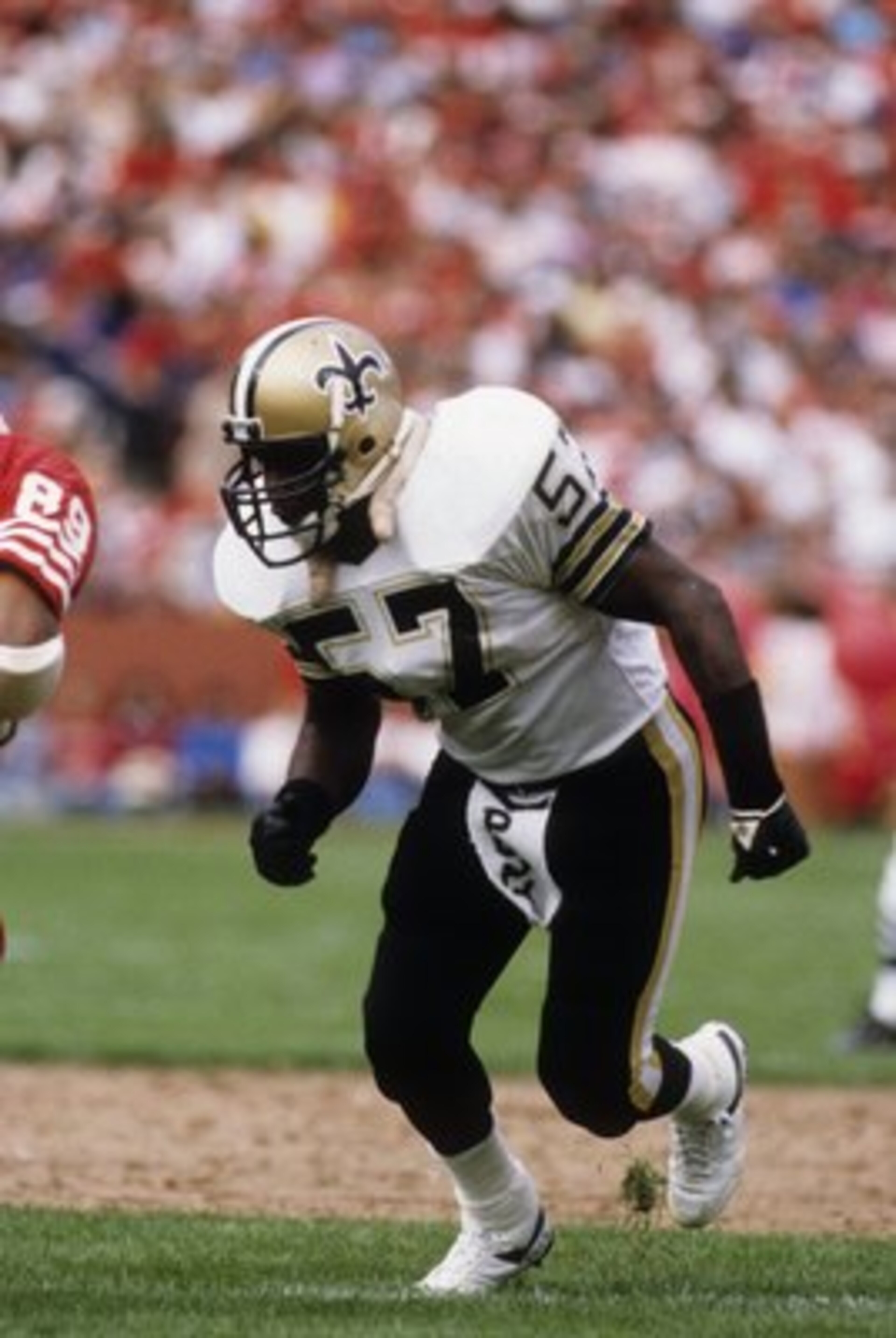SAN FRANCISCO - SEPTEMBER 29:  Linebacker Rickey Jackson #57 of the New Orleans Saints in action against the San Francisco 49ers during a game at Candlestick Park on September 29, 1985 in San Francisco, California.  The Saints won 20-17.  (Photo by George