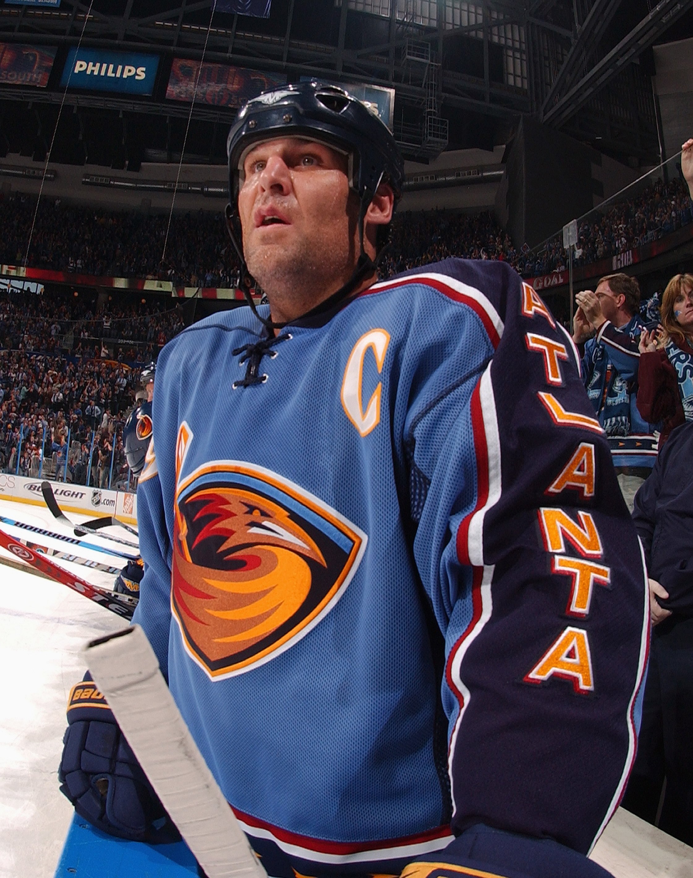 ATLANTA - APRIL 12:  Scott Mellanby #19 of the Atlanta Thrashers looks on against the New York Rangers during Game 1 of the 2007 Eastern Conference Quarterfinals on April 12, 2007 at Philips Arena in Atlanta, Georgia. The Rangers won 4-3. (Photo by Scott