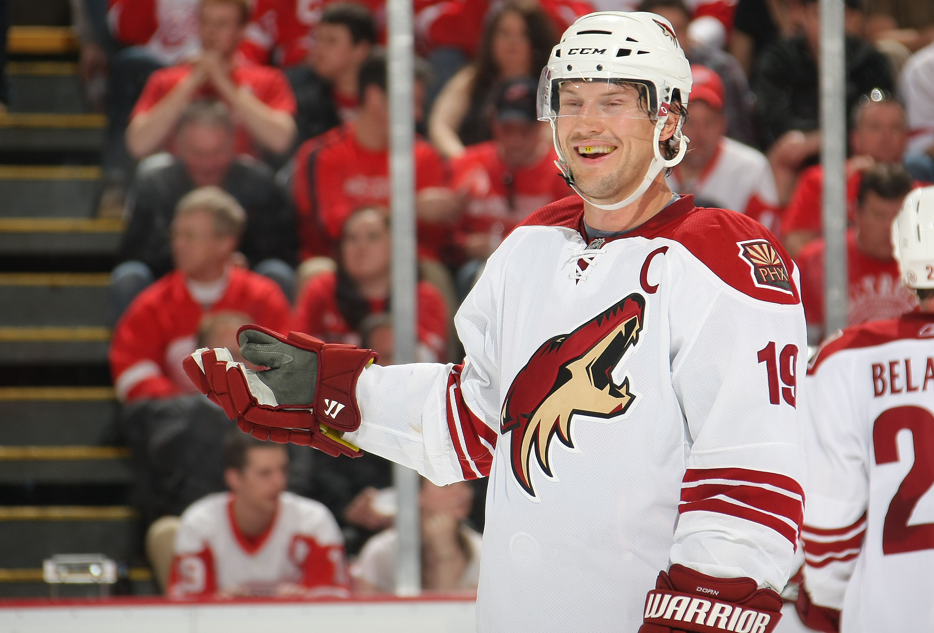 DETROIT, MI- APRIL 13:  Shane Doan #19 of the Phoenix Coyotes skates against the Detroit Red Wings in Game One of the Western Conference Quarterfinals during the 2011 NHL Stanley Cup Playoffs at Joe Louis Arena on April 13, 2011 in Detroit, Michigan.(Phot