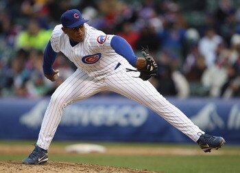 CHICAGO, IL - APRIL 20: Carlos Marmol #49 of the Chicago Cubs pitches in the 9th inning against the San Diego Padres at Wrigley Field on April 20, 2011 in Chicago, Illinois. The Cubs defeated the Padres 2-1 in 11 innings. (Photo by Jonathan Daniel/Getty I