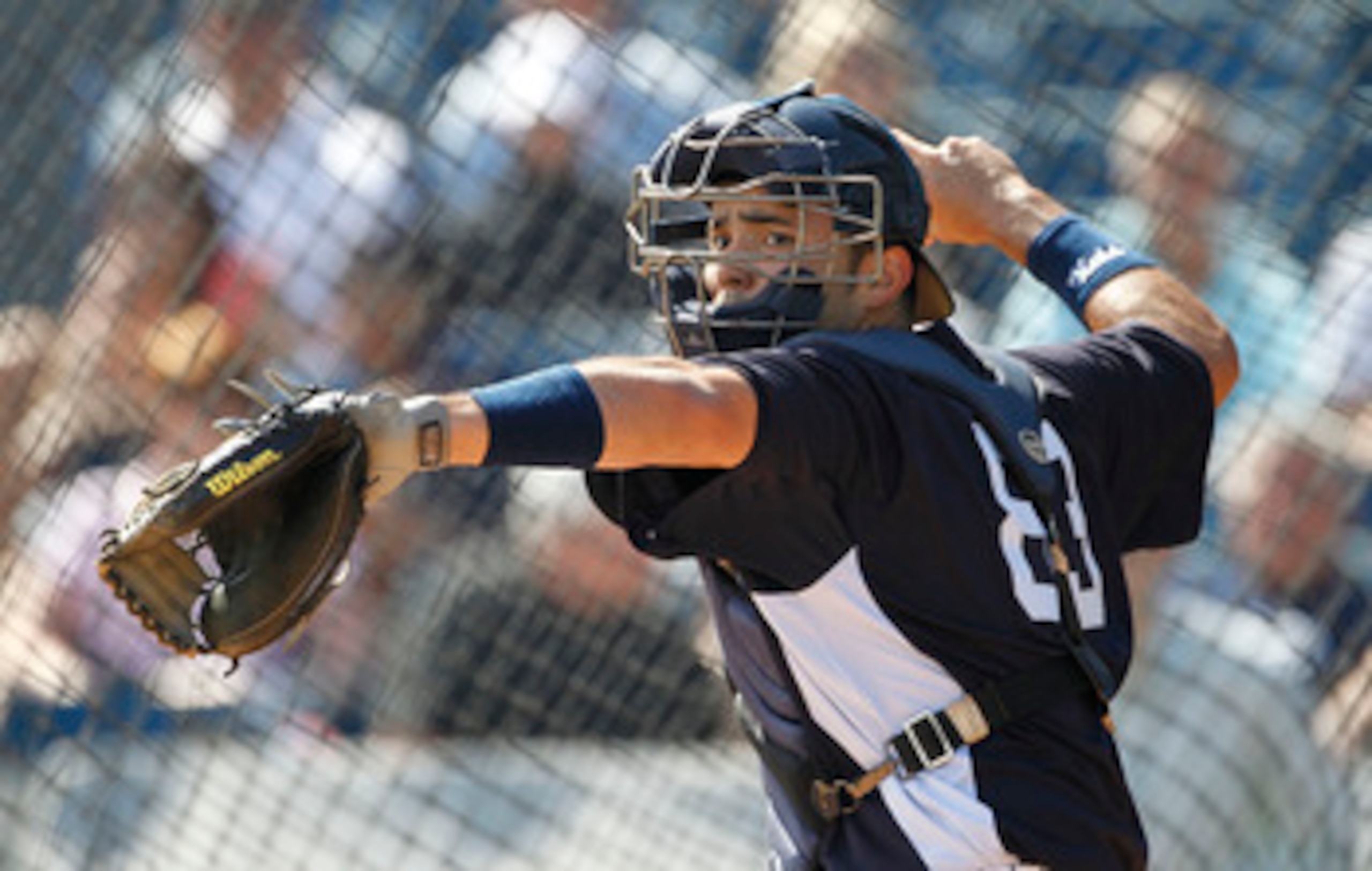TAMPA, FL - FEBRUARY 21: Jesus Montero #83 of the New York Yankees works out during the second day of full teams workouts at Spring Training on February 21, 2011 at the George M. Steinbrenner Field in Tampa, Florida.  (Photo by Leon Halip/Getty Images)