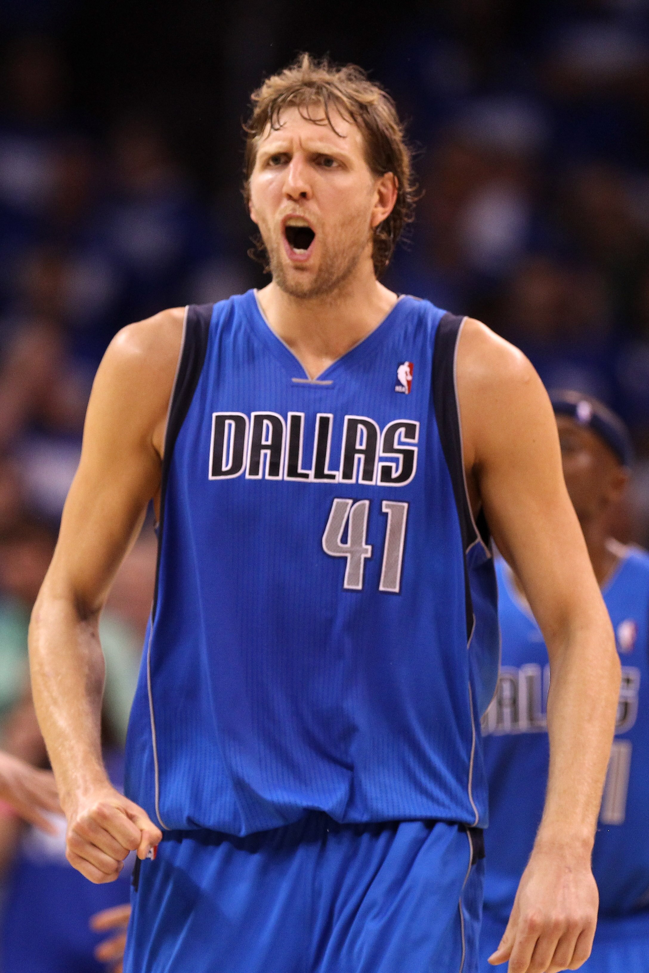 OKLAHOMA CITY, OK - MAY 21:  Dirk Nowitzki #41 of the Dallas Mavericks reacts in the fourth quarter while taking on the Oklahoma City Thunder in Game Three of the Western Conference Finals during the 2011 NBA Playoffs at Oklahoma City Arena on May 21, 201