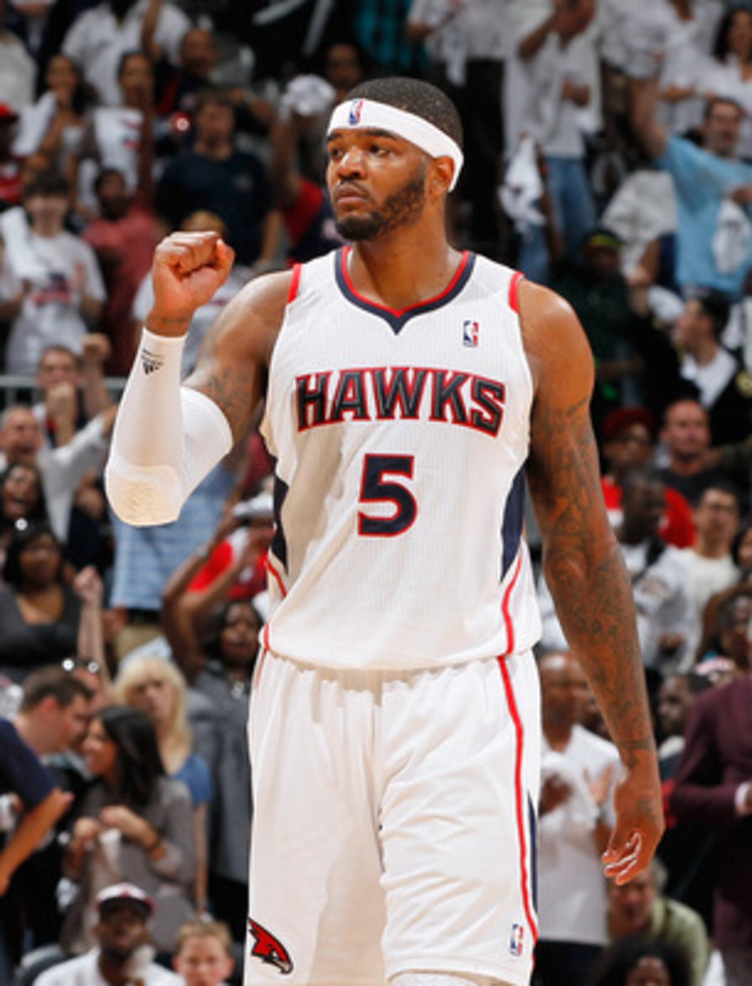 ATLANTA, GA - MAY 08: Josh Smith #5 of the Atlanta Hawks reacts after a foul was overturned as an inadvertent whistle to the Hawks possession against the Chicago Bulls in Game Four of the Eastern Conference Semifinals in the 2011 NBA Playoffs at Phillips ATLANTA, GA - MAY 08: Josh Smith #5 of the Atlanta Hawks reacts after a foul was overturned as an inadvertent whistle to the Hawks possession against the Chicago Bulls in Game Four of the Eastern Conference Semifinals in the 2011 NBA Playoffs at Phillips