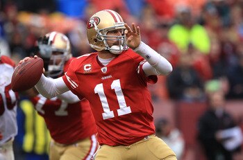 SAN FRANCISCO, CA - JANUARY 2:  Alex Smith #11 of the San Francisco 49ers passes against the Arizona Cardinals during an NFL game at Candlestick Park on January 2, 2011 in San Francisco, California.(Photo by Jed Jacobsohn/Getty Images)
