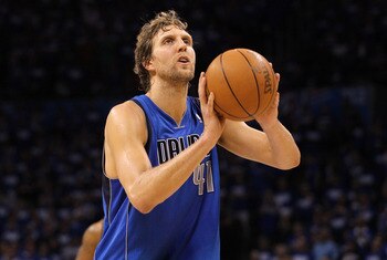 OKLAHOMA CITY, OK - MAY 21:  Dirk Nowitzki #41 of the Dallas Mavericks shoots a free throw while taking on the Oklahoma City Thunder in Game Three of the Western Conference Finals during the 2011 NBA Playoffs at Oklahoma City Arena on May 21, 2011 in Okla