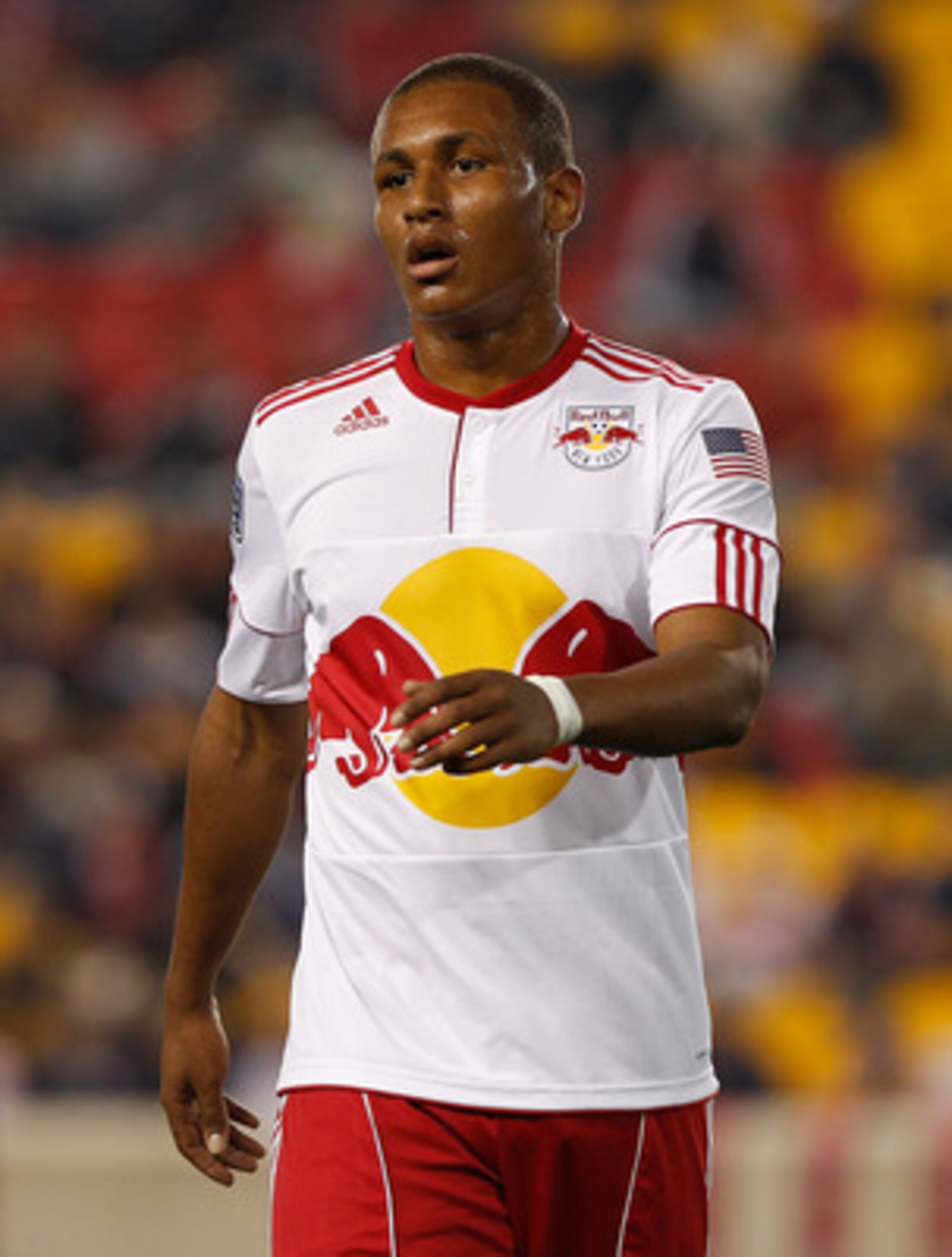 HARRISON, NJ - MAY 15:  Juan Agudelo #17 of the New York Red Bulls of the New York Red Bulls carries the ball against Chivas USA on May 15, 2011 at Red Bull Arena in Harrison, New Jersey.  Chivas USA defeated the New York Red Bulls 3-2.  (Photo by Mike St