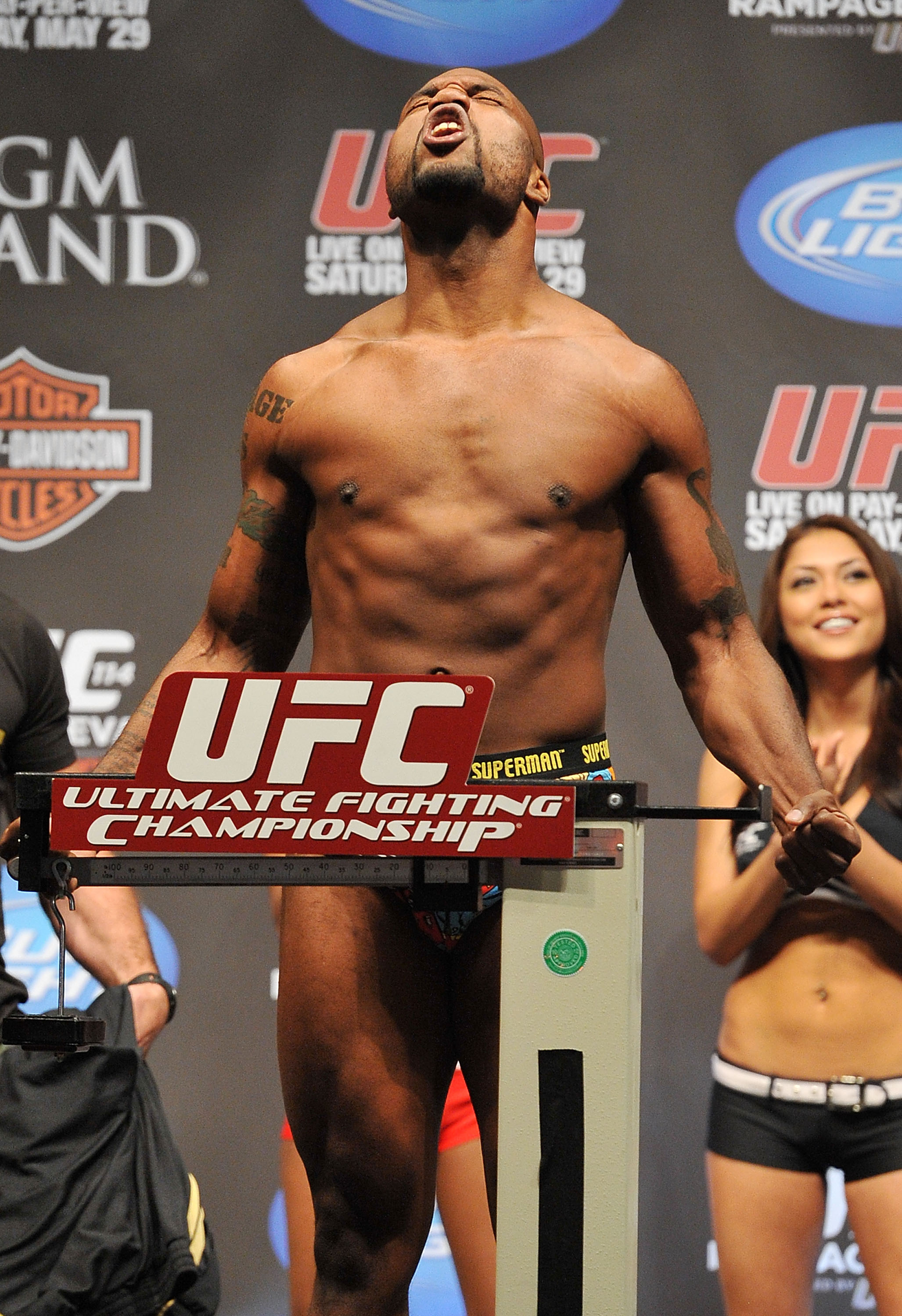 LAS VEGAS - MAY 28:  UFC fighter Quinton 'Rampage' Jackson weighs in for his fight against UFC fighter Rashad Evans at UFC 114: Rampage versus Rashad at the Mandalay Bay Hotel on May 28, 2010 in Las Vegas, Nevada.  (Photo by Jon Kopaloff/Getty Images)