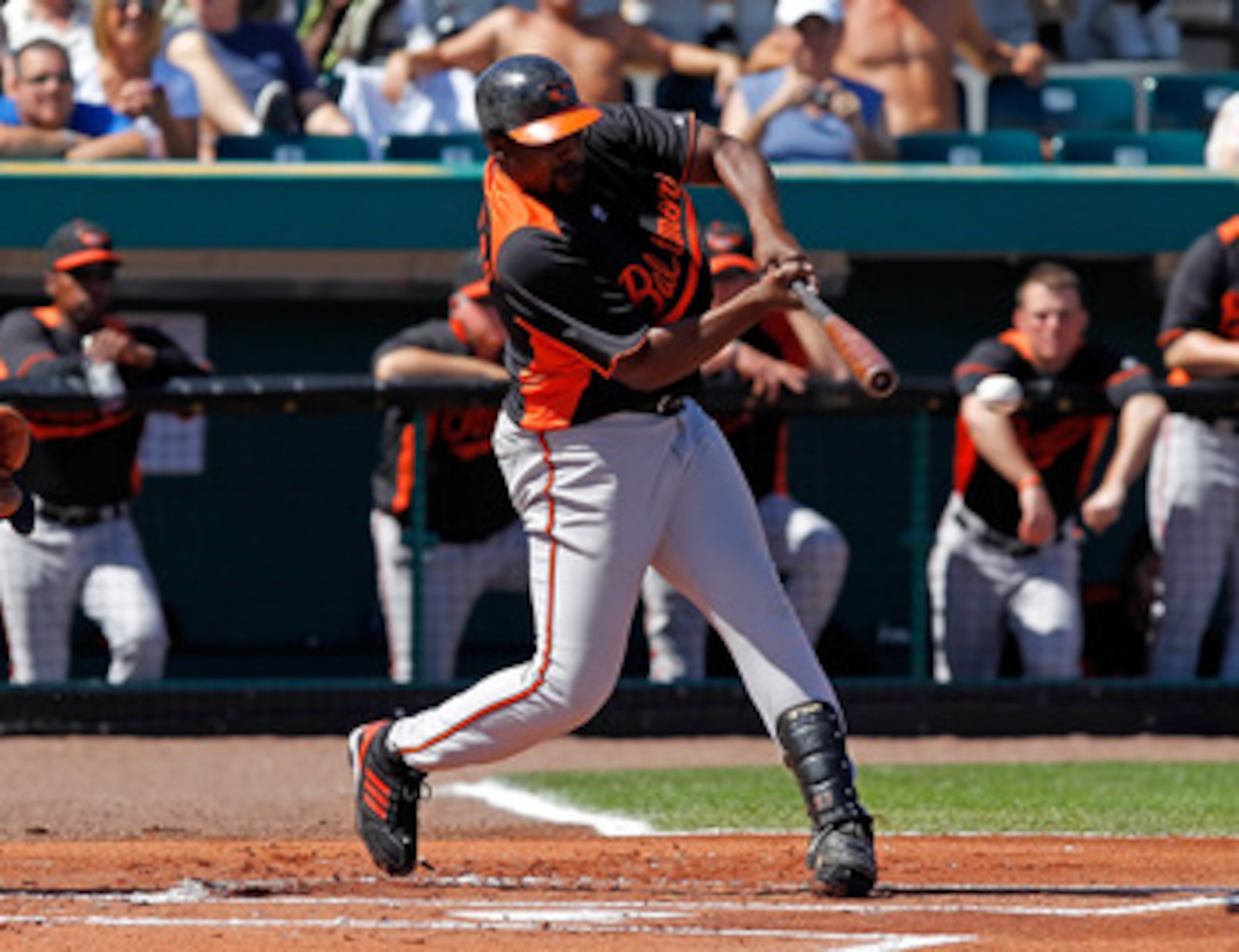 BRADENTON, FL - FEBRUARY 28: Designated hitter Vladimir Guerrero #27 of the Baltimore Orioles fouls off a pitch against the Pittsburgh Pirates during a Grapefruit League Spring Training Game at McKechnie Field on February 28, 2011 in Bradenton, Florida. BRADENTON, FL - FEBRUARY 28: Designated hitter Vladimir Guerrero #27 of the Baltimore Orioles fouls off a pitch against the Pittsburgh Pirates during a Grapefruit League Spring Training Game at McKechnie Field on February 28, 2011 in Bradenton, Florida.