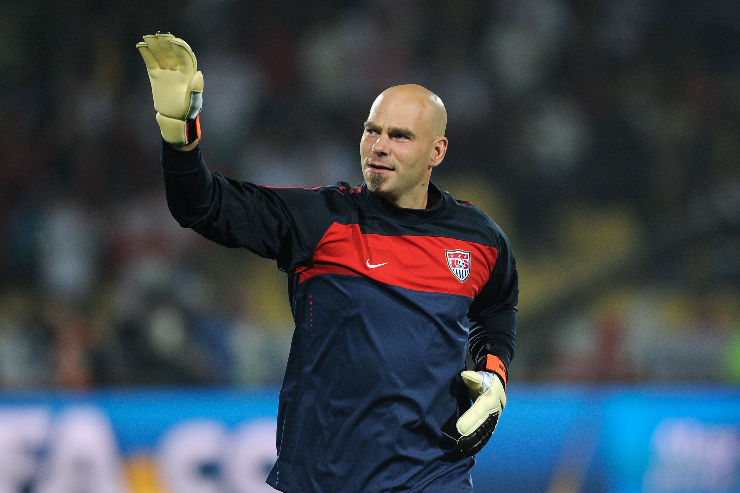 RUSTENBURG, SOUTH AFRICA - JUNE 12:  Marcus Hahnemann of the United States waves to supporters prior to the 2010 FIFA World Cup South Africa Group C match between England and USA at the Royal Bafokeng Stadium on June 12, 2010 in Rustenburg, South Africa.