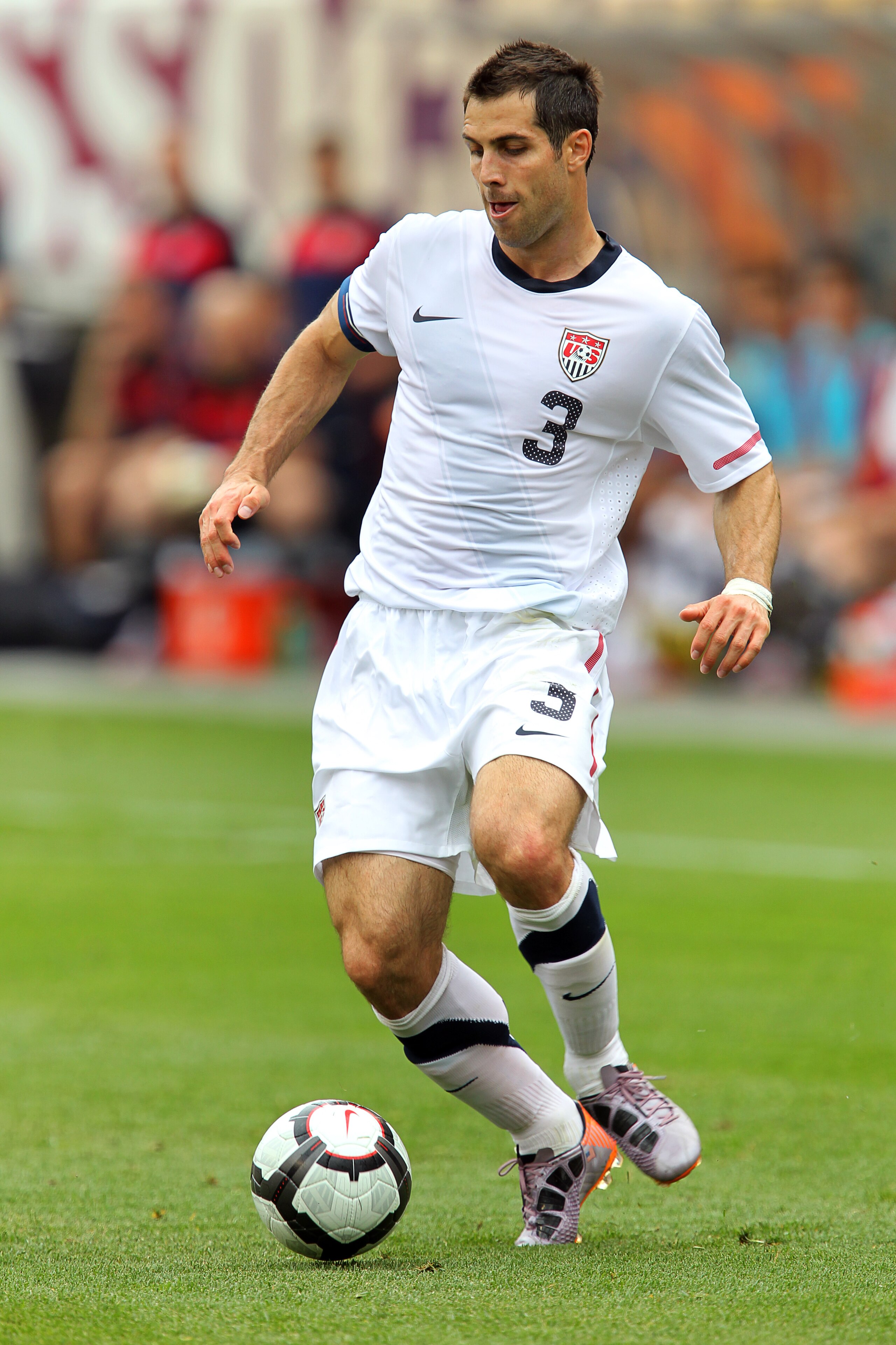 PHILADELPHIA - MAY 29 : Team captain Carlos Bocanegra #3 of the United States handles the ball during a pre-World Cup warm-up match against Turkey at Lincoln Financial Field on May 29, 2010 in Philadelphia, Pennsylvania. (Photo by Hunter Martin/Getty Imag