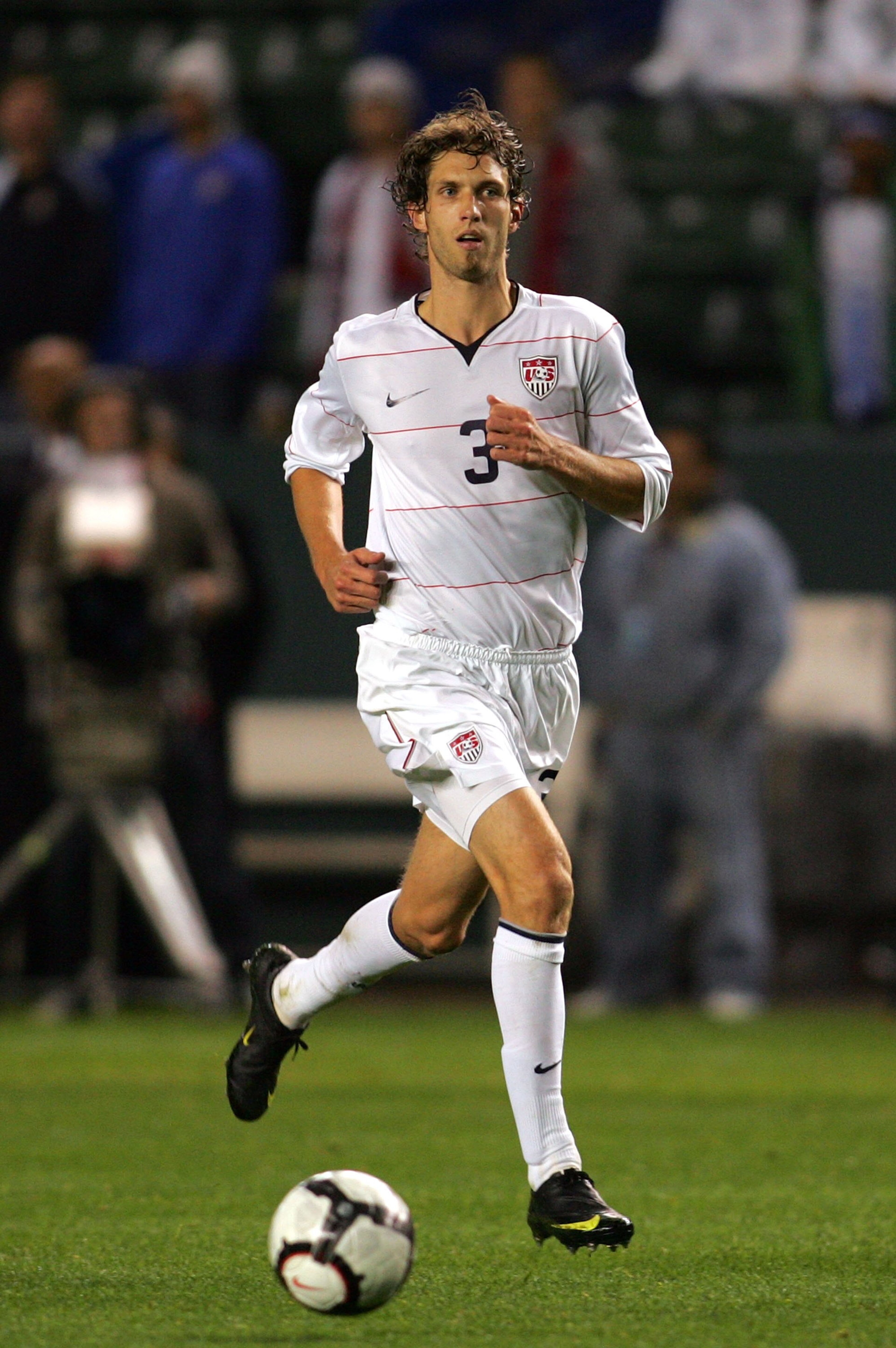 CARSON, CA - JANUARY 23:  Clarence Goodson #3 of USA paces the ball back to the defense during their international friendly match against Honduras on January 23, 2010 in Carson, California. Honduras defeated USA 3-1.  (Photo by Victor Decolongon/Getty Ima