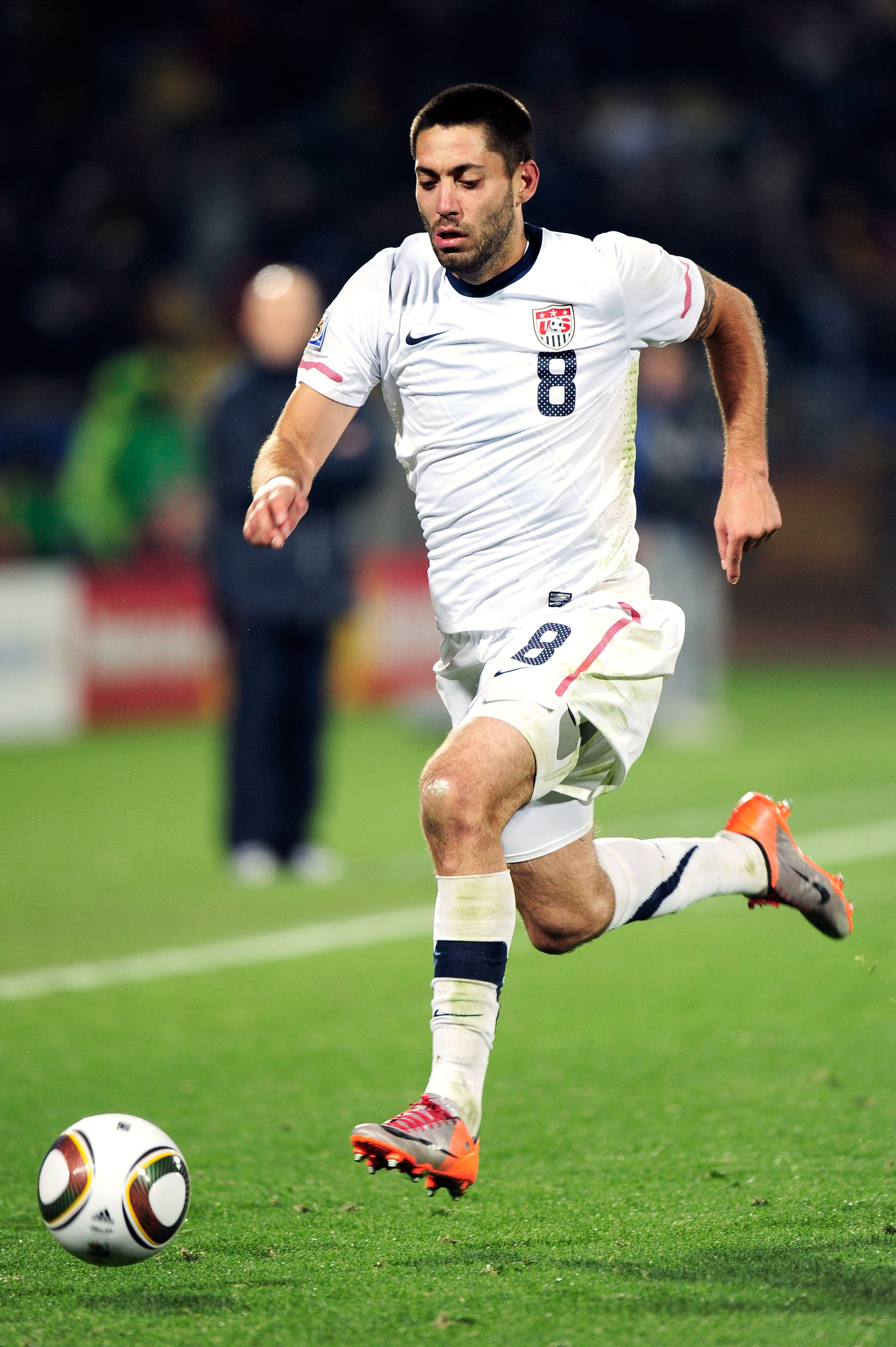 RUSTENBURG, SOUTH AFRICA - JUNE 26:  Clint Dempsey of the United States runs with the ball during the 2010 FIFA World Cup South Africa Round of Sixteen match between USA and Ghana at Royal Bafokeng Stadium on June 26, 2010 in Rustenburg, South Africa.  (P