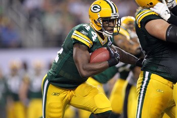 ARLINGTON, TX - FEBRUARY 06:  James Starks #44 of the Green Bay Packers runs the ball against the Pittsburgh Steelers during Super Bowl XLV at Cowboys Stadium on February 6, 2011 in Arlington, Texas. The Packers won 31-25. (Photo by Jamie Squire/Getty Ima