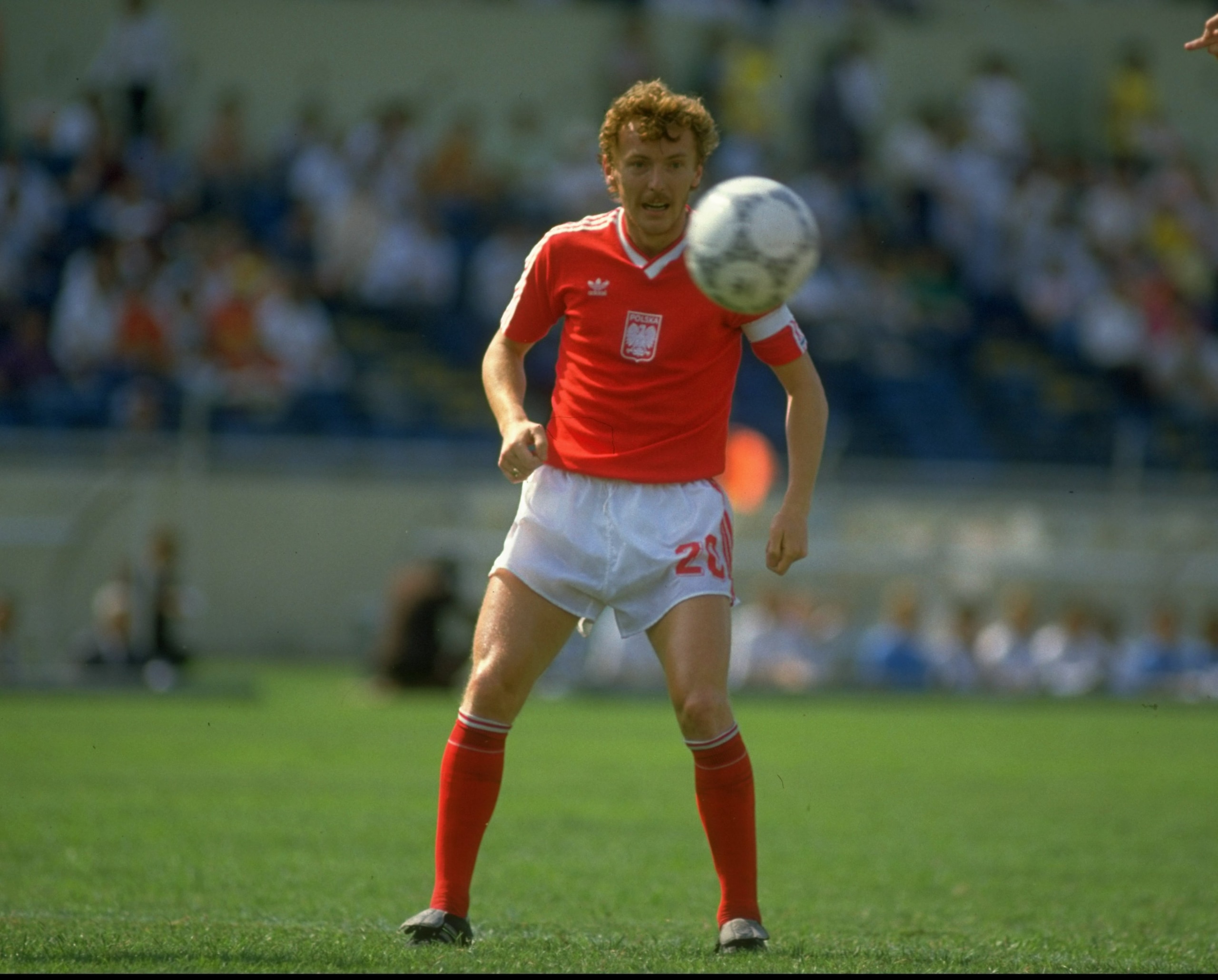 11 Jun 1986:  Zbigniew Boniek of Poland in action during the World Cup match against England at the Universitario Stadium in Monterrey, Mexico. England won the match 3-0.   \ Mandatory Credit: Allsport UK /Allsport