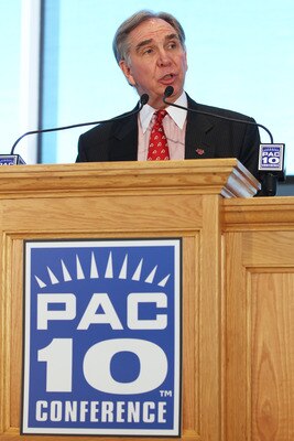SALT LAKE CITY, UT - JUNE 17: President of the University of Utah Michael Young talks after the university was admitted to the PAC-10 June 17, 2010 in Salt Lake City, Utah. The University of Utah was invited to join the PAC-10 for the 2011-12 athletic yea