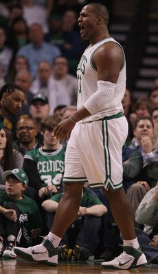 BOSTON, MA - MARCH 23:  Glen Davis #11 of the Boston Celtics reacts after he is called for his fifth foul of the game against the Memphis Grizzlies on March 23, 2011 at the TD Garden in Boston, Massachusetts.  The Memphis Grizzlies defeated the Boston Cel
