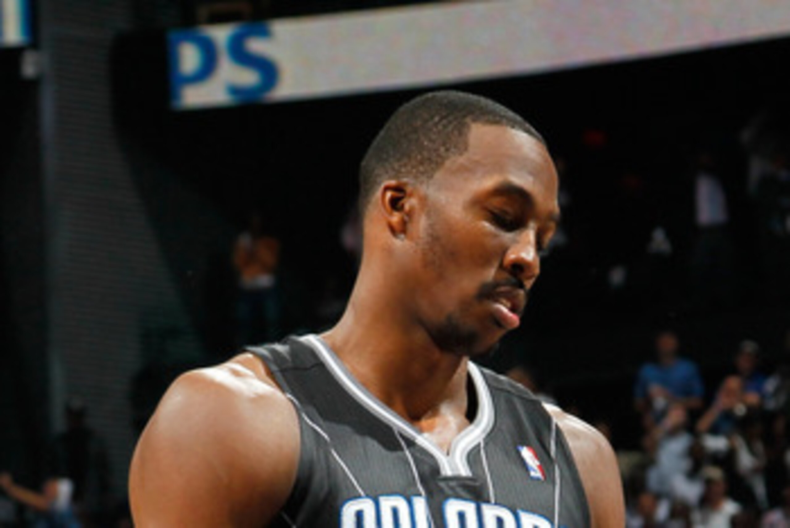 ATLANTA, GA - APRIL 28:  Dwight Howard #12 of the Orlando Magic reacts after a turnover to the Atlanta Hawks during Game Six of the Eastern Conference Quarterfinals in the 2011 NBA Playoffs at Philips Arena on April 28, 2011 in Atlanta, Georgia.  NOTE TO