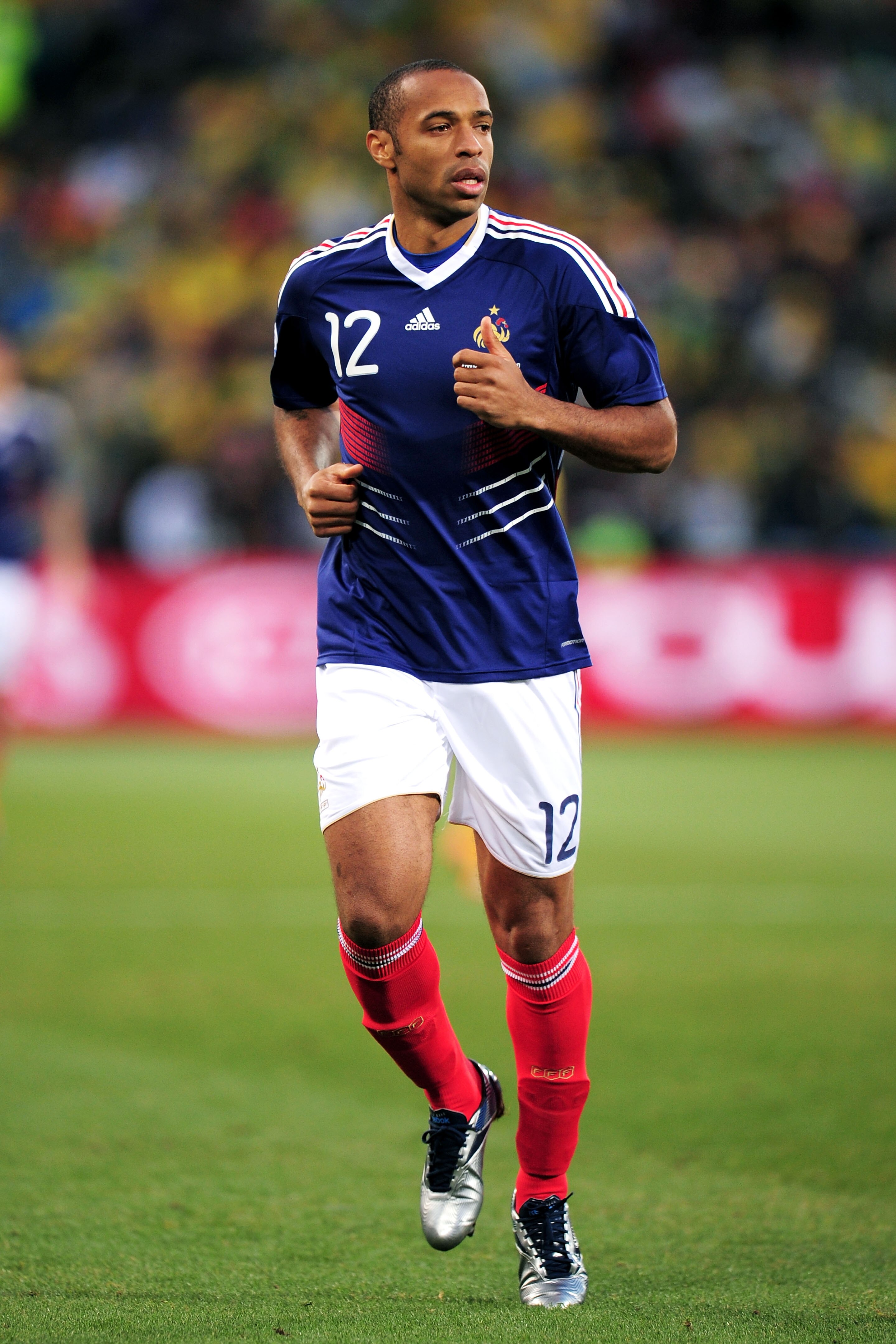 BLOEMFONTEIN, SOUTH AFRICA - JUNE 22: Thierry Henry of France in action during the 2010 FIFA World Cup South Africa Group A match between France and South Africa at the Free State Stadium on June 22, 2010 in Mangaung/Bloemfontein, South Africa.  (Photo by