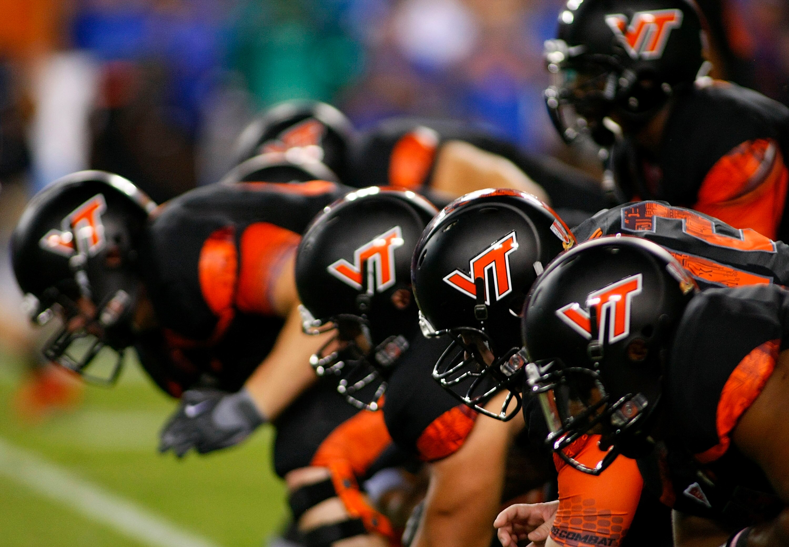 LANDOVER, MD - SEPTEMBER 06:  Virginia Tech Hokies players line up against the Boise State Broncos at FedExField on September 6, 2010 in Landover, Maryland.  (Photo by Geoff Burke/Getty Images)